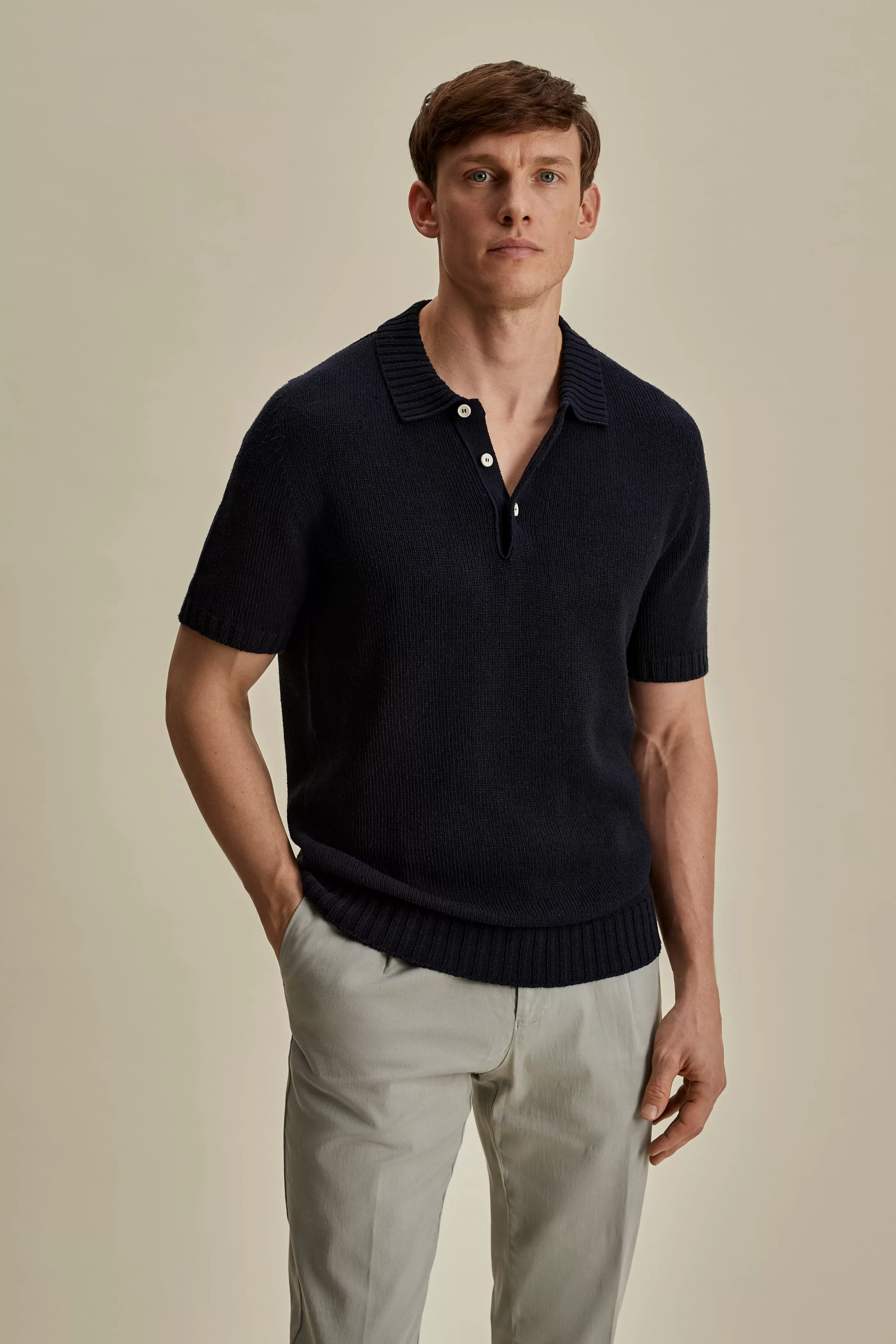 Thom Sweeney Bourette Silk Wide Gauge Cable Polo Shirt