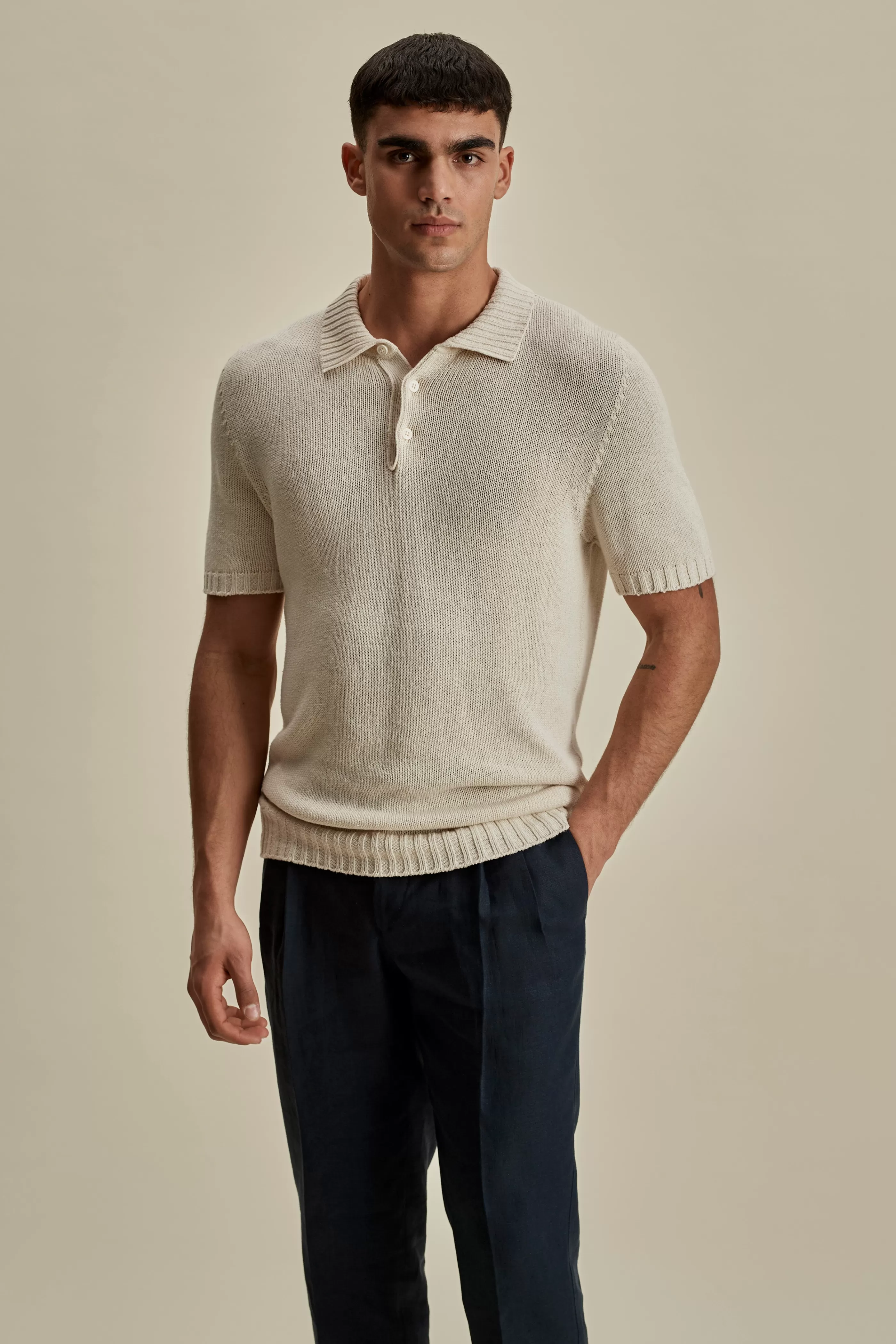 Thom Sweeney Bourette Silk Wide Gauge Cable Polo Shirt