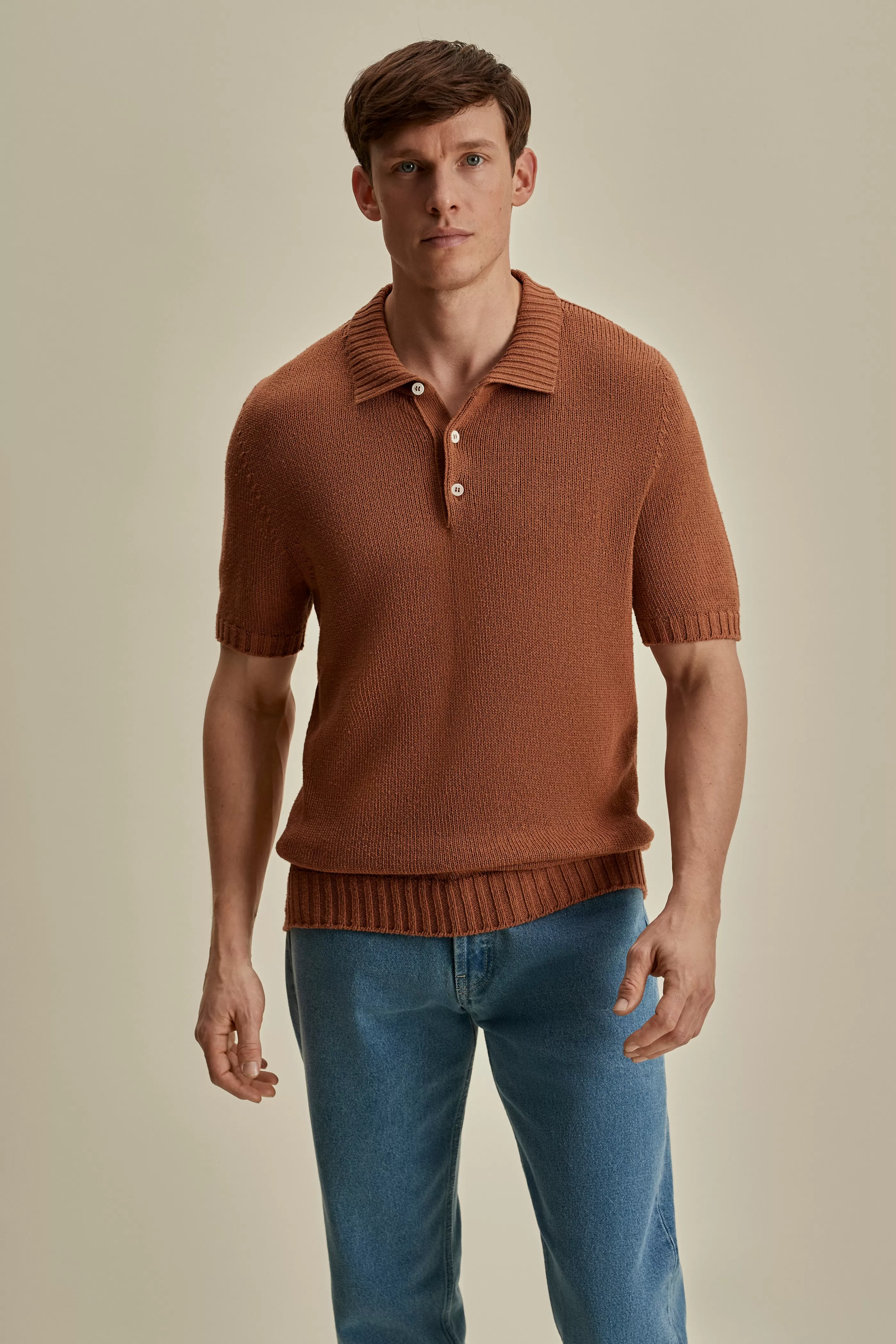 Thom Sweeney Bourette Silk Wide Gauge Cable Polo Shirt