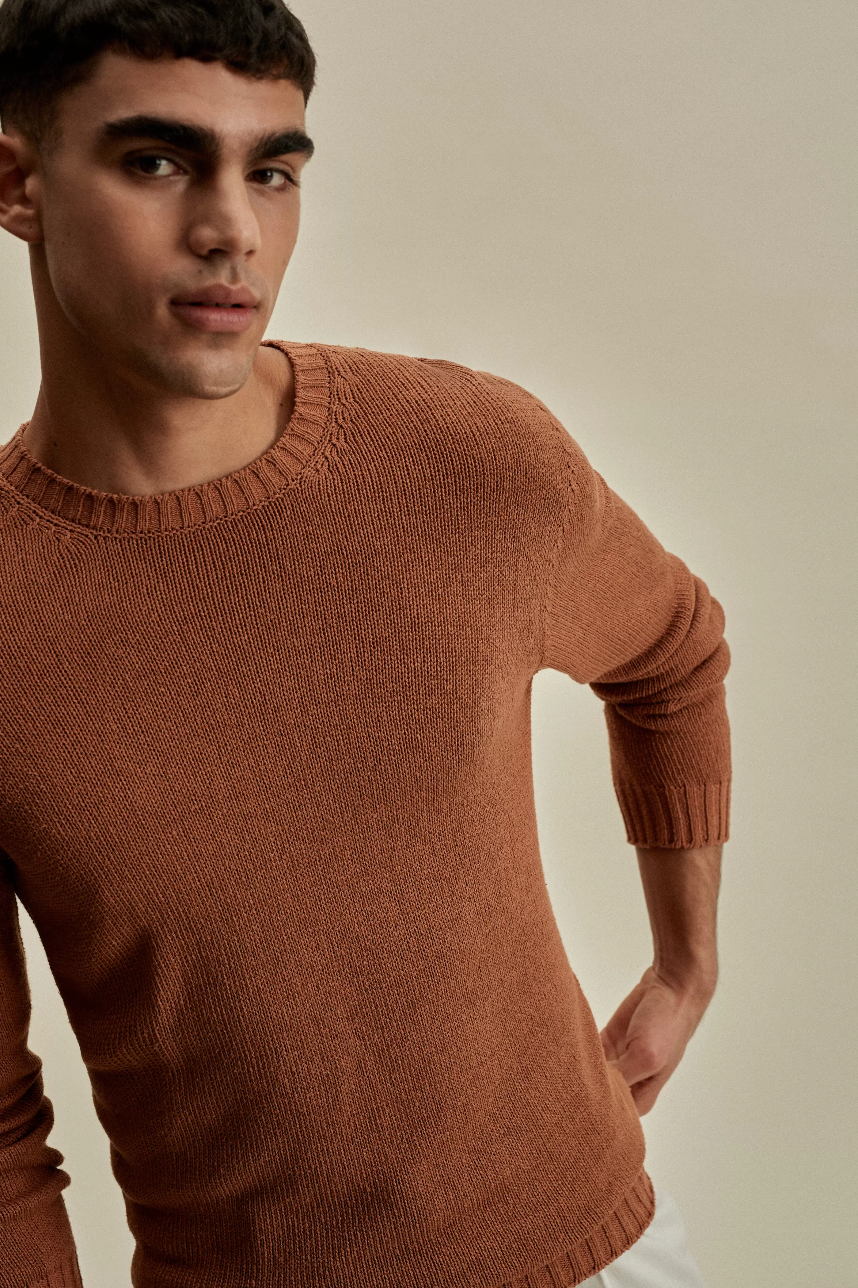 Thom Sweeney Bourette Silk Wide Gauge Crew Neck Sweater
