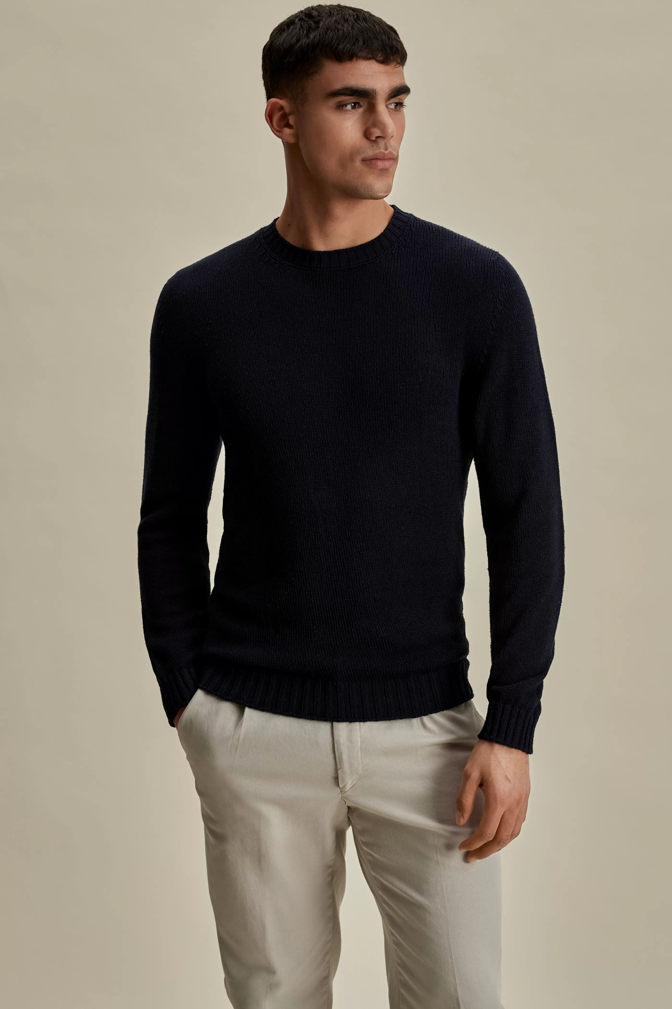 Thom Sweeney Bourette Silk Wide Gauge Crew Neck Sweater