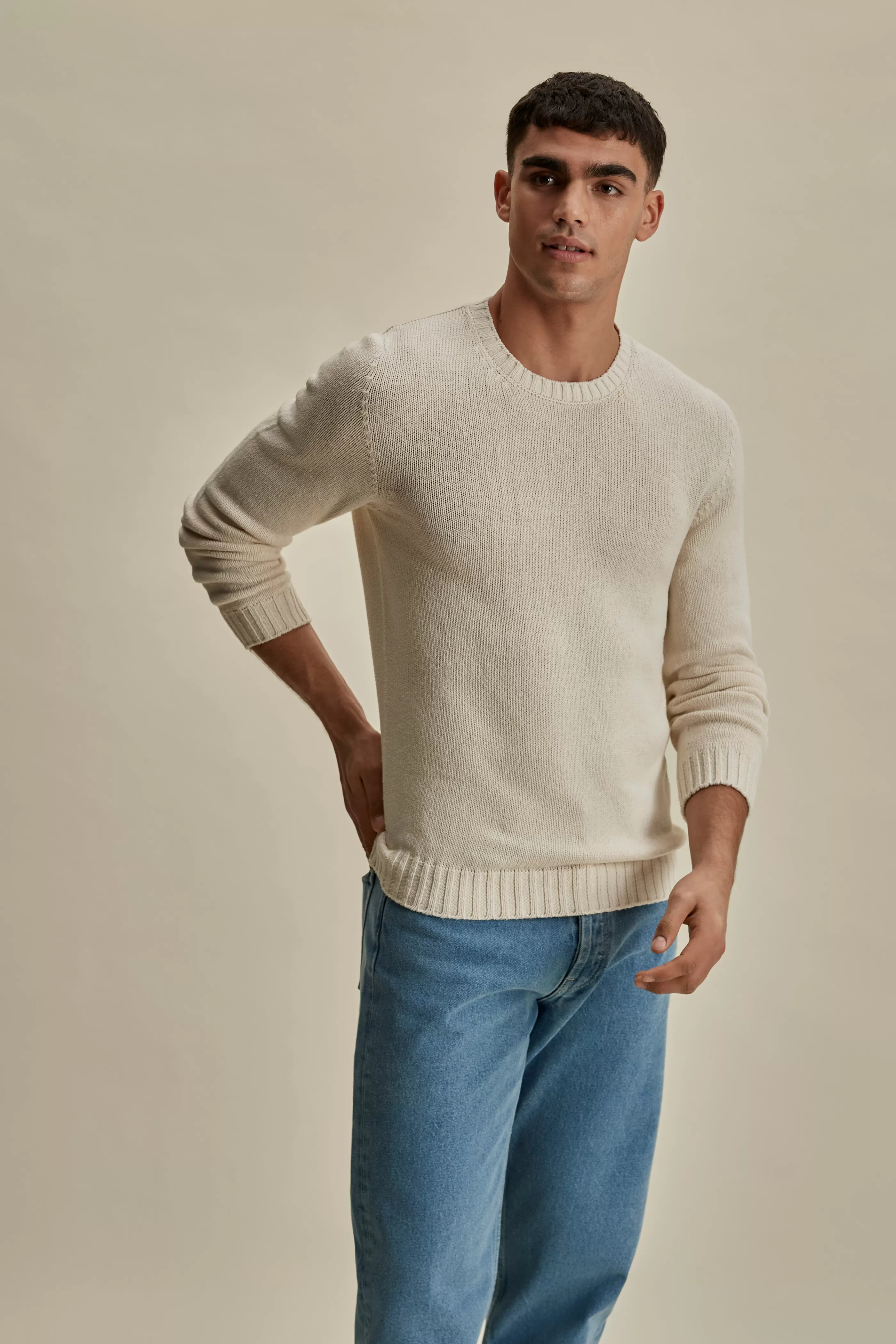 Thom Sweeney Bourette Silk Wide Gauge Crew Neck Sweater