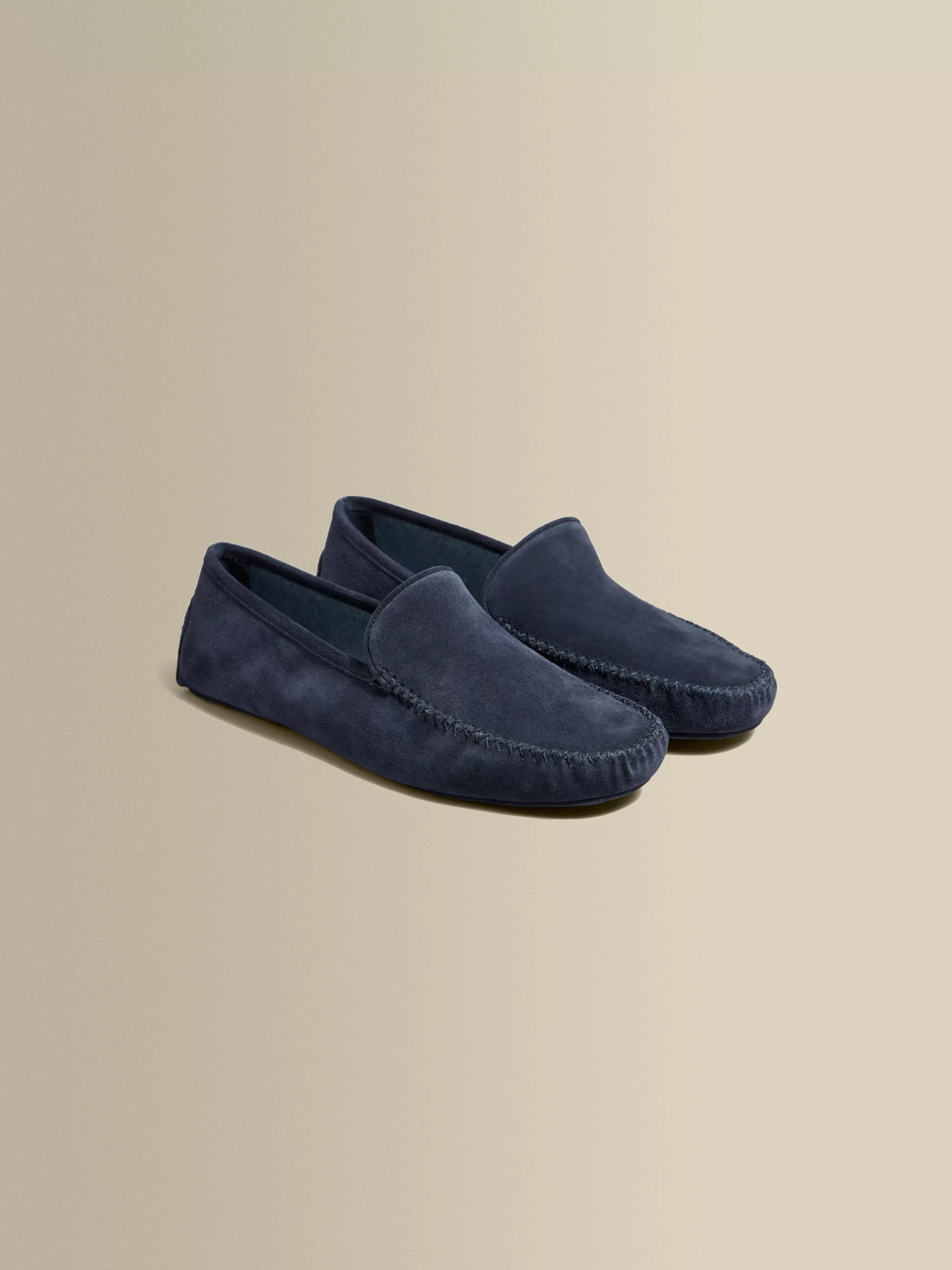Thom Sweeney Cashmere Lined Suede Slippers
