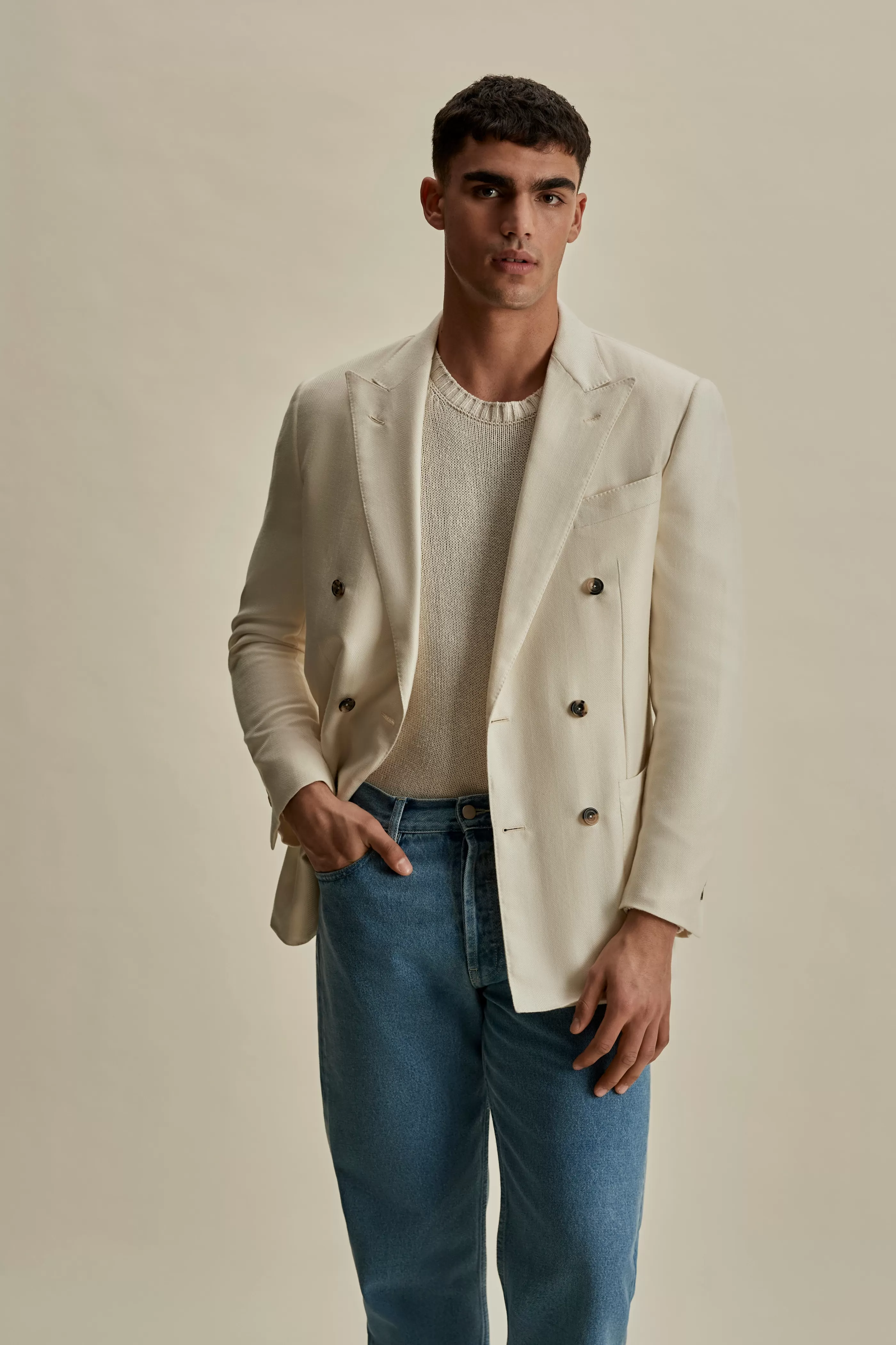 Thom Sweeney Cashmere Silk Double Breasted Peak Lapel Jacket