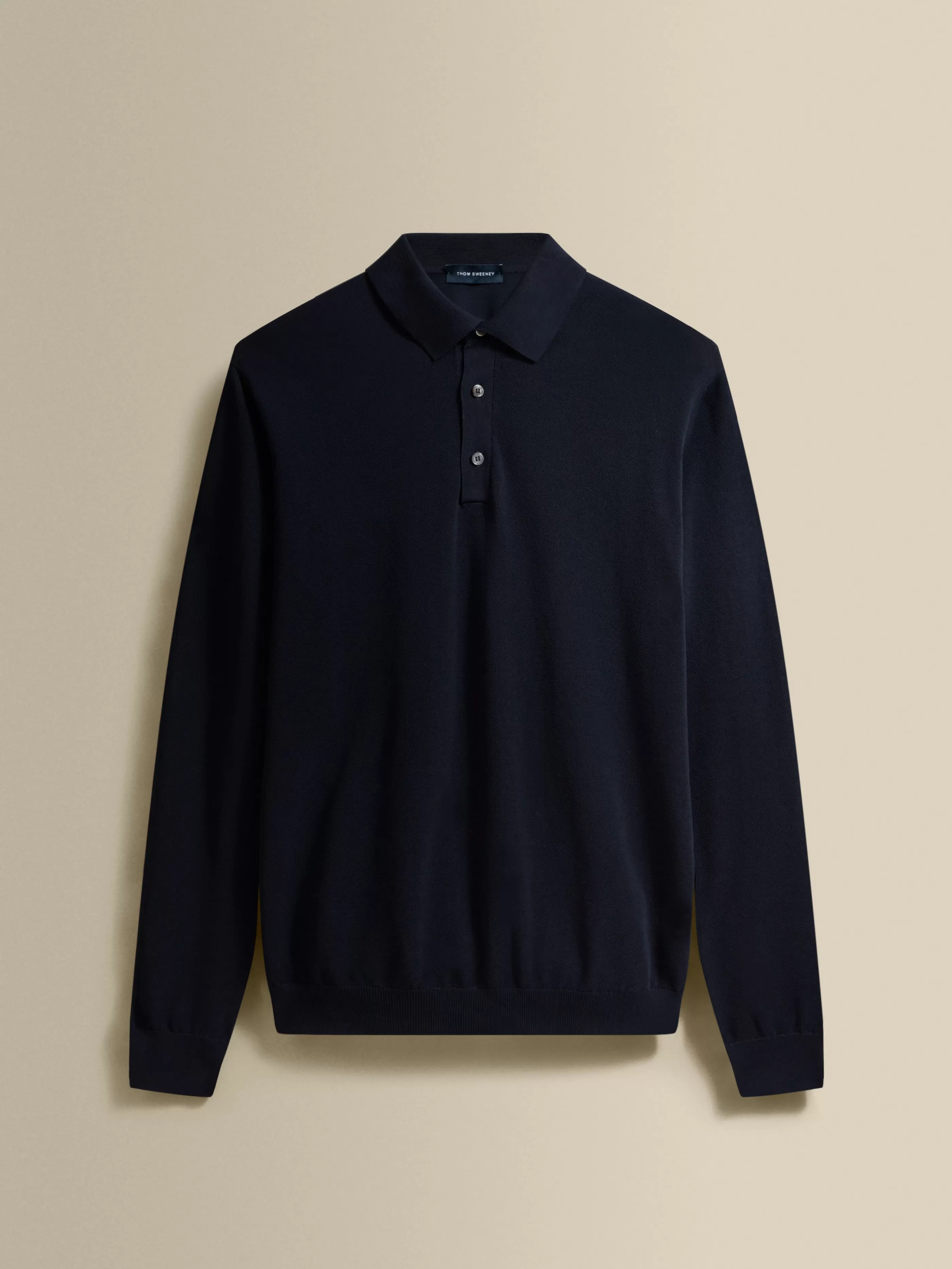 Thom Sweeney Cotton Air Crepe Long Sleeve Polo Shirt