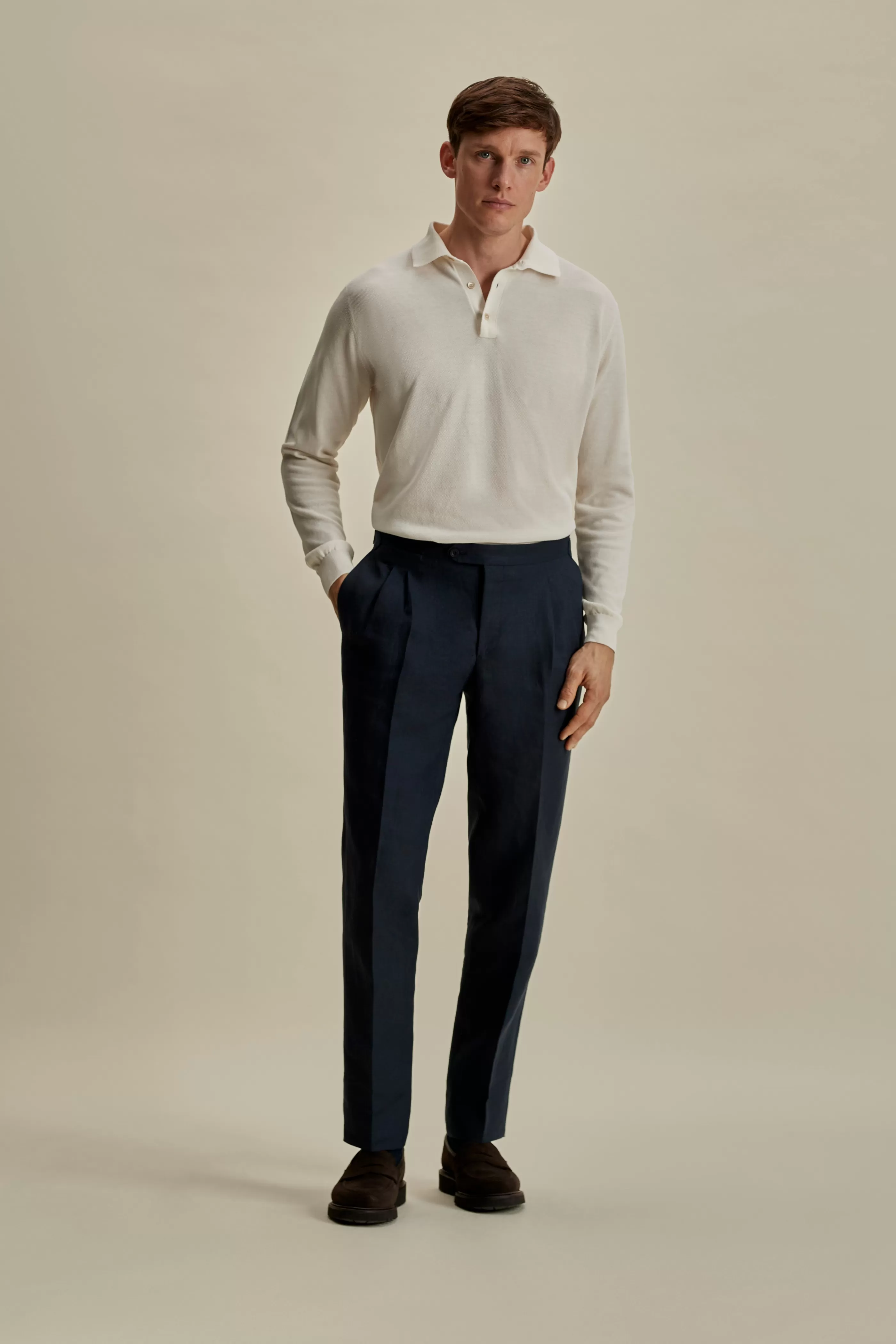 Thom Sweeney Cotton Air Crepe Long Sleeve Polo Shirt