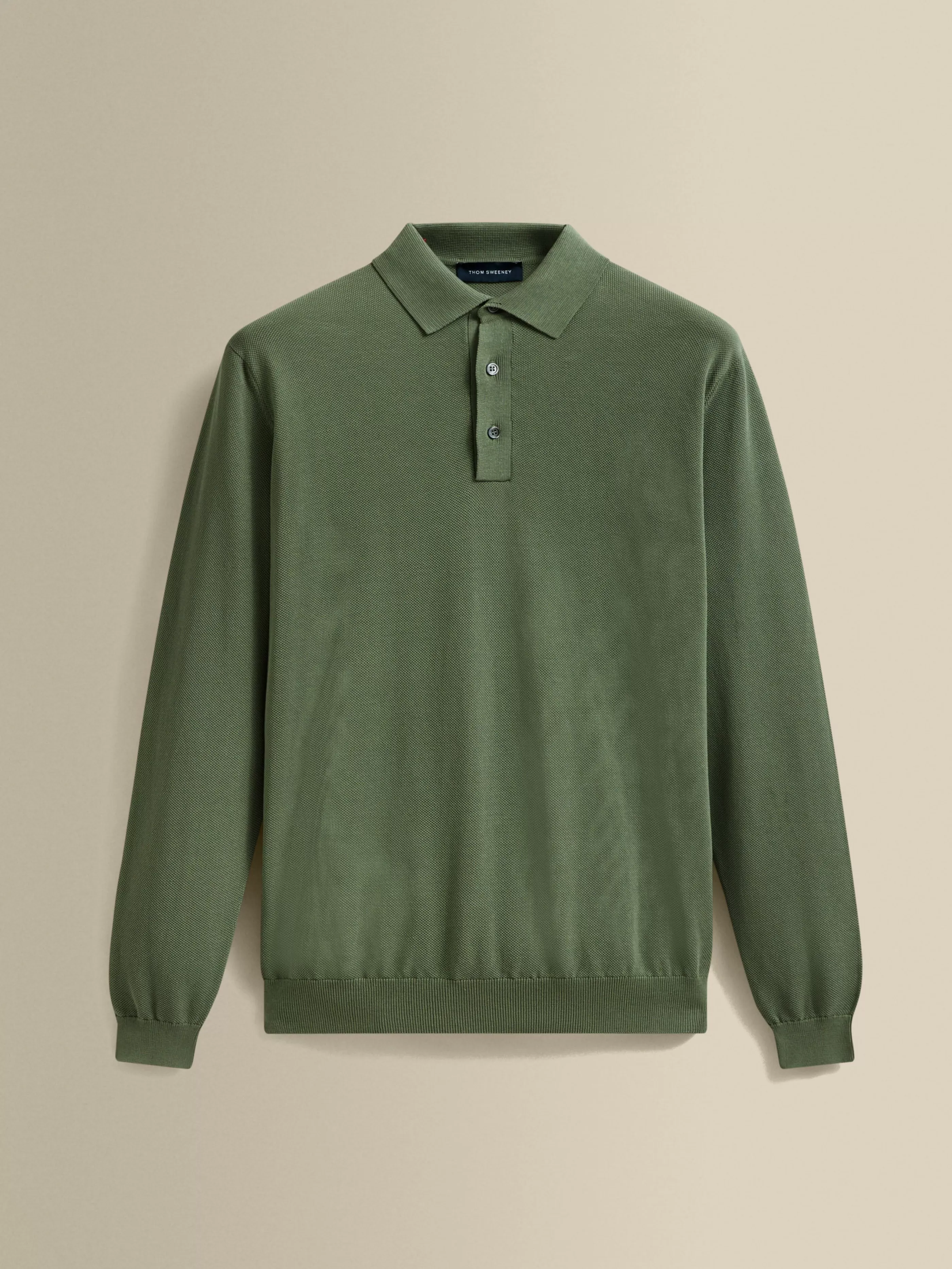 Thom Sweeney Cotton Air Crepe Long Sleeve Polo Shirt