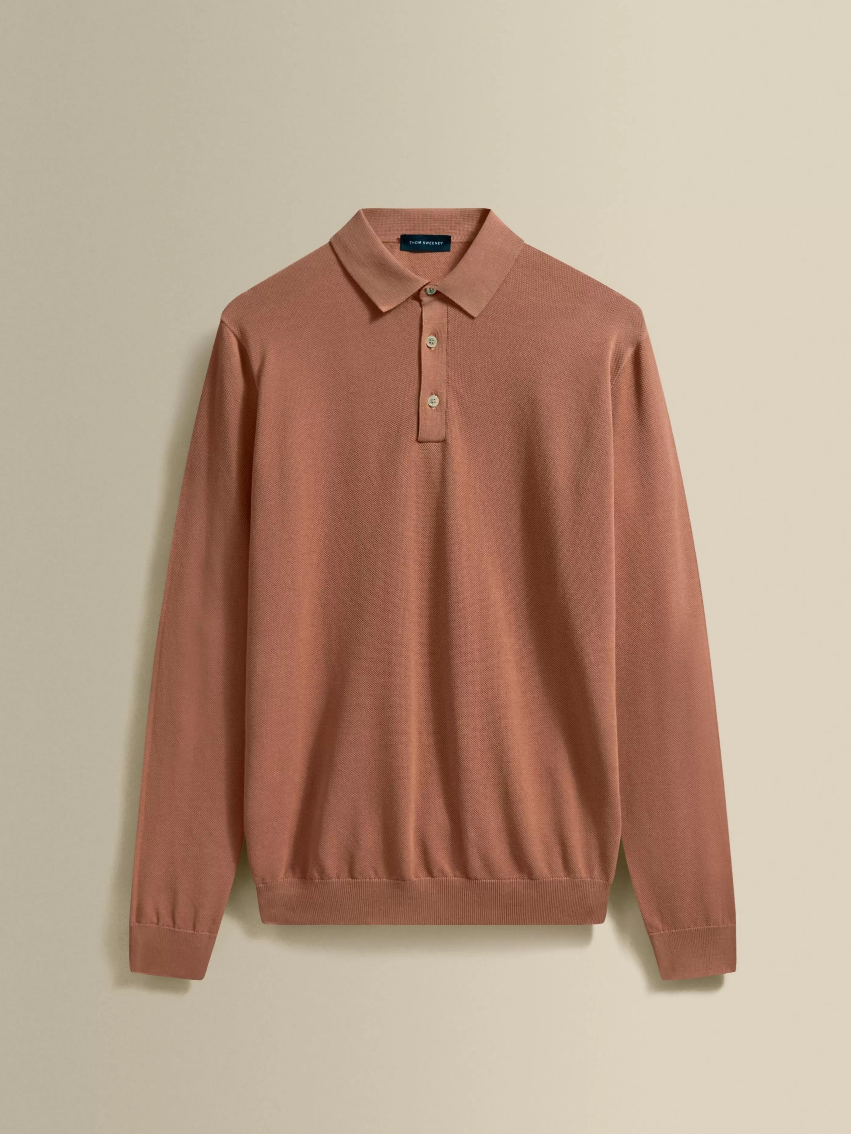 Thom Sweeney Cotton Air Crepe Long Sleeve Polo Shirt
