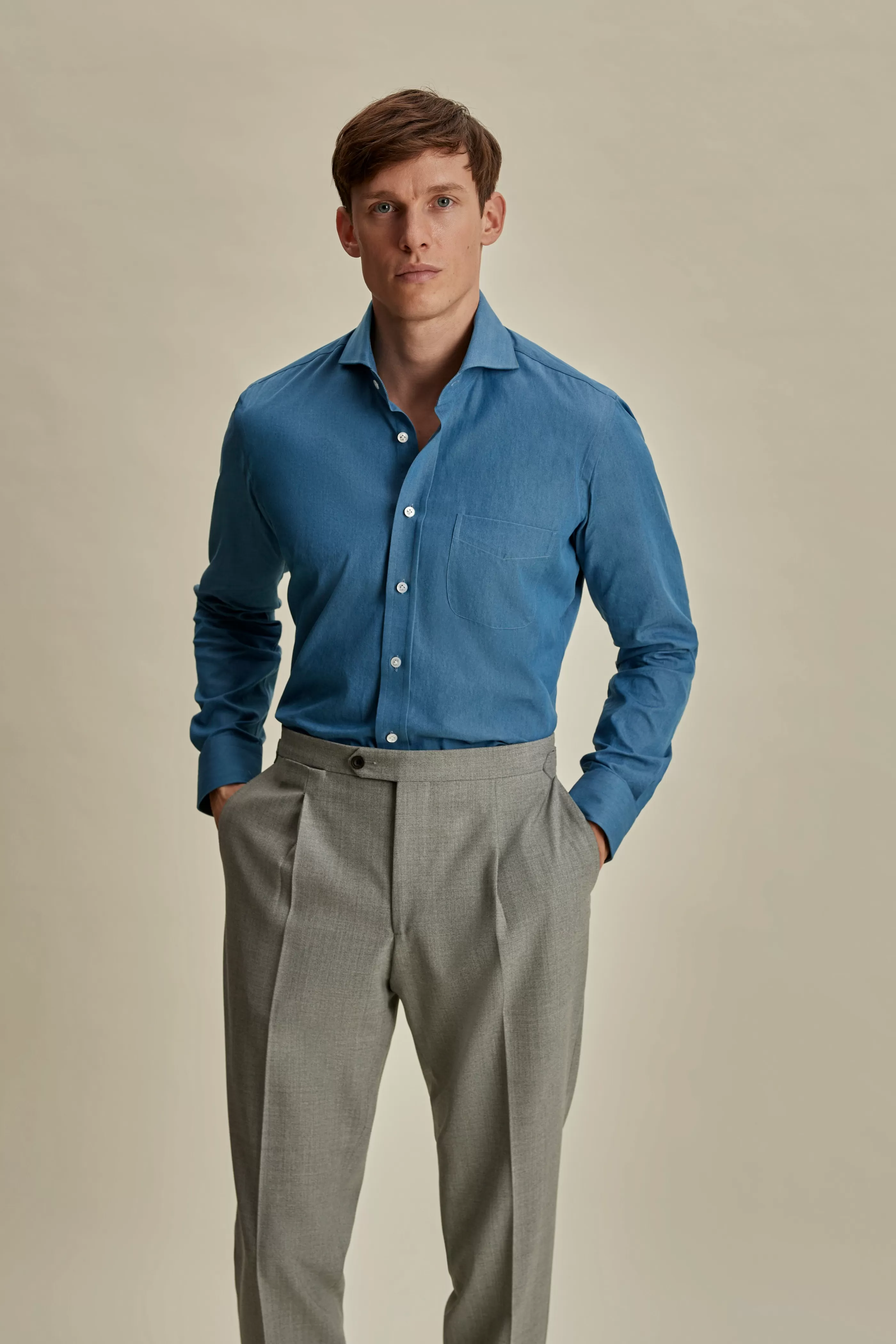 Thom Sweeney Cotton Cut Away Collar Shirt