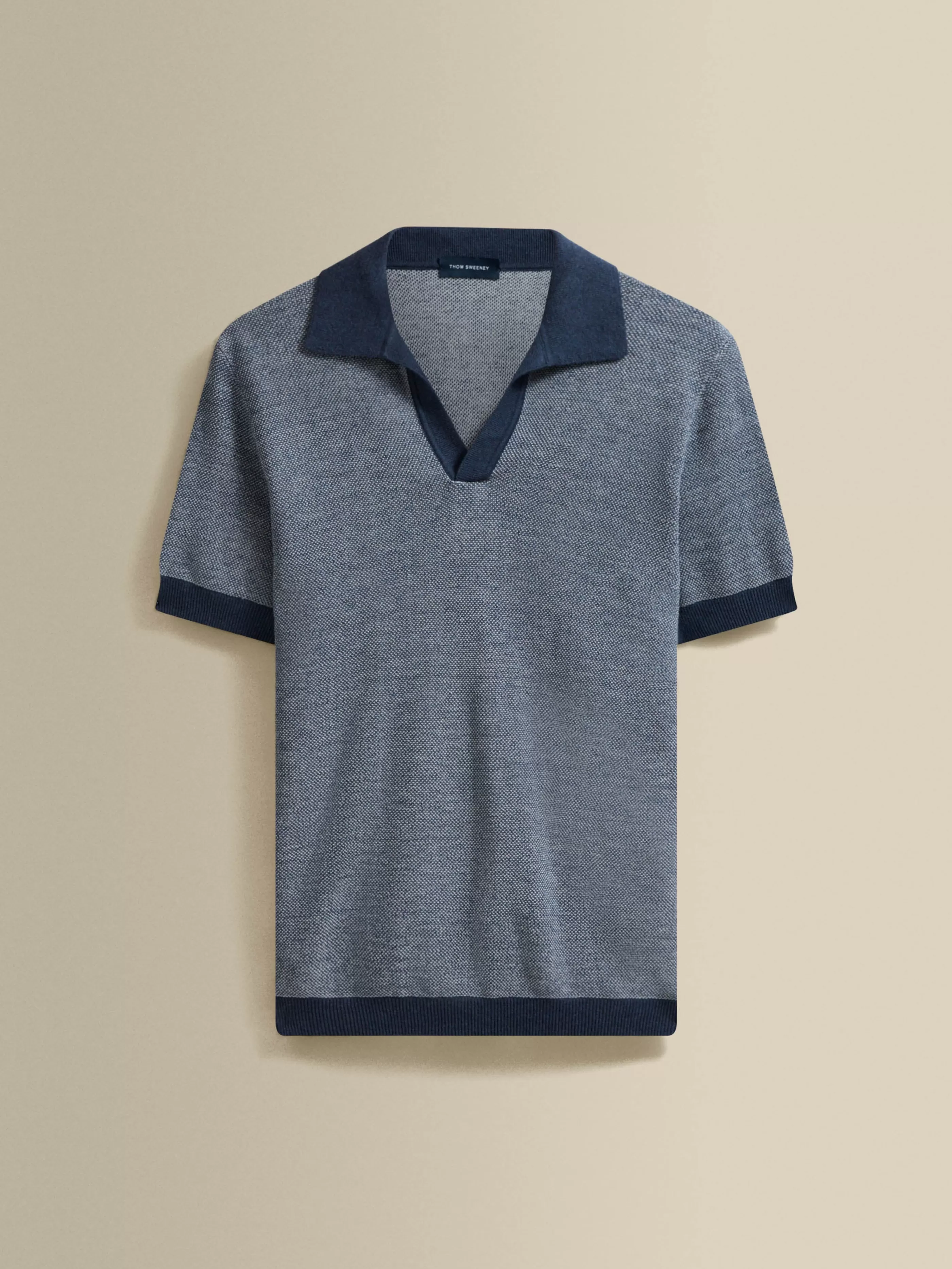 Thom Sweeney Cotton Linen Contrast Knitted Polo Shirt
