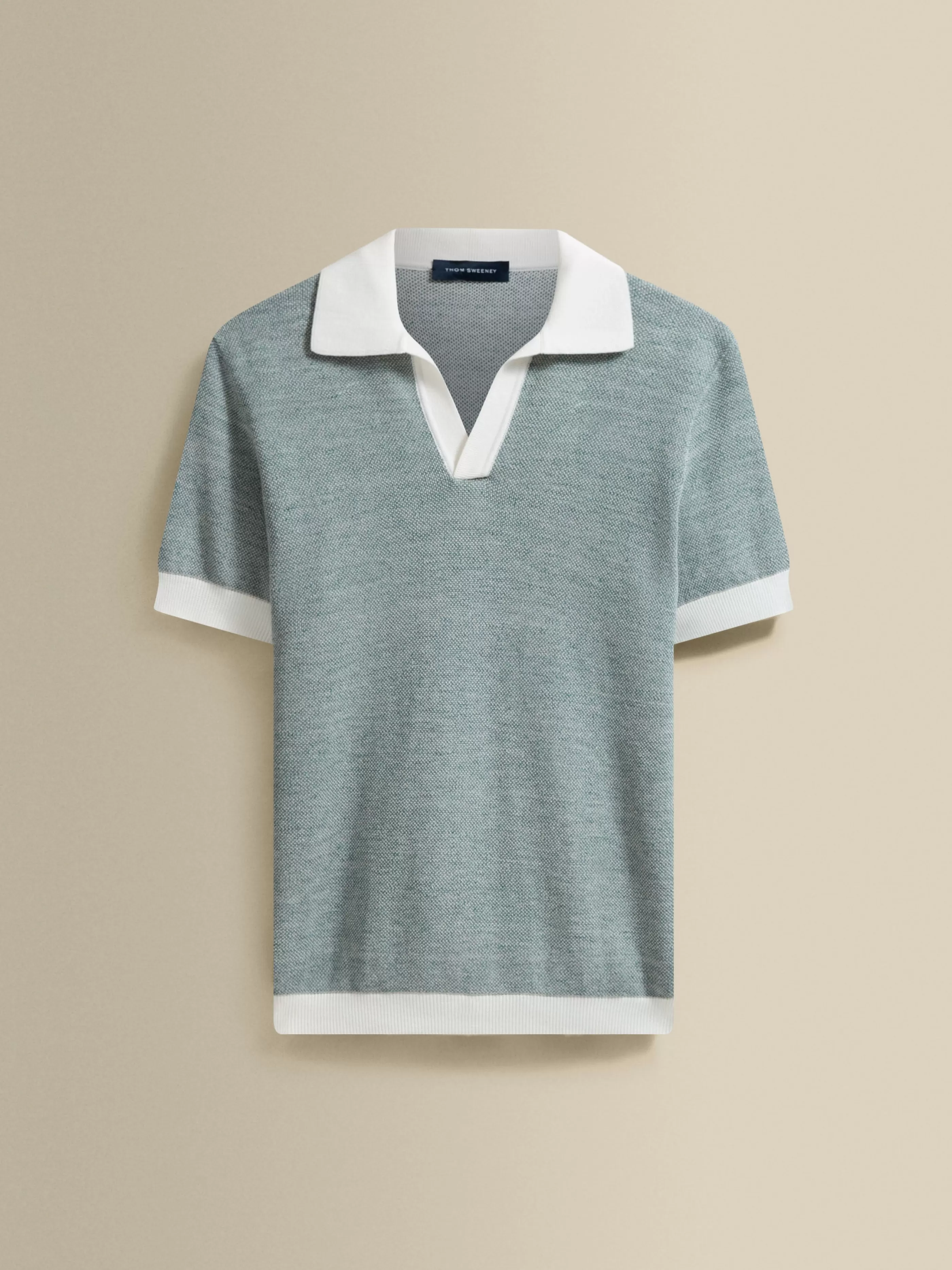 Thom Sweeney Cotton Linen Contrast Knitted Polo Shirt