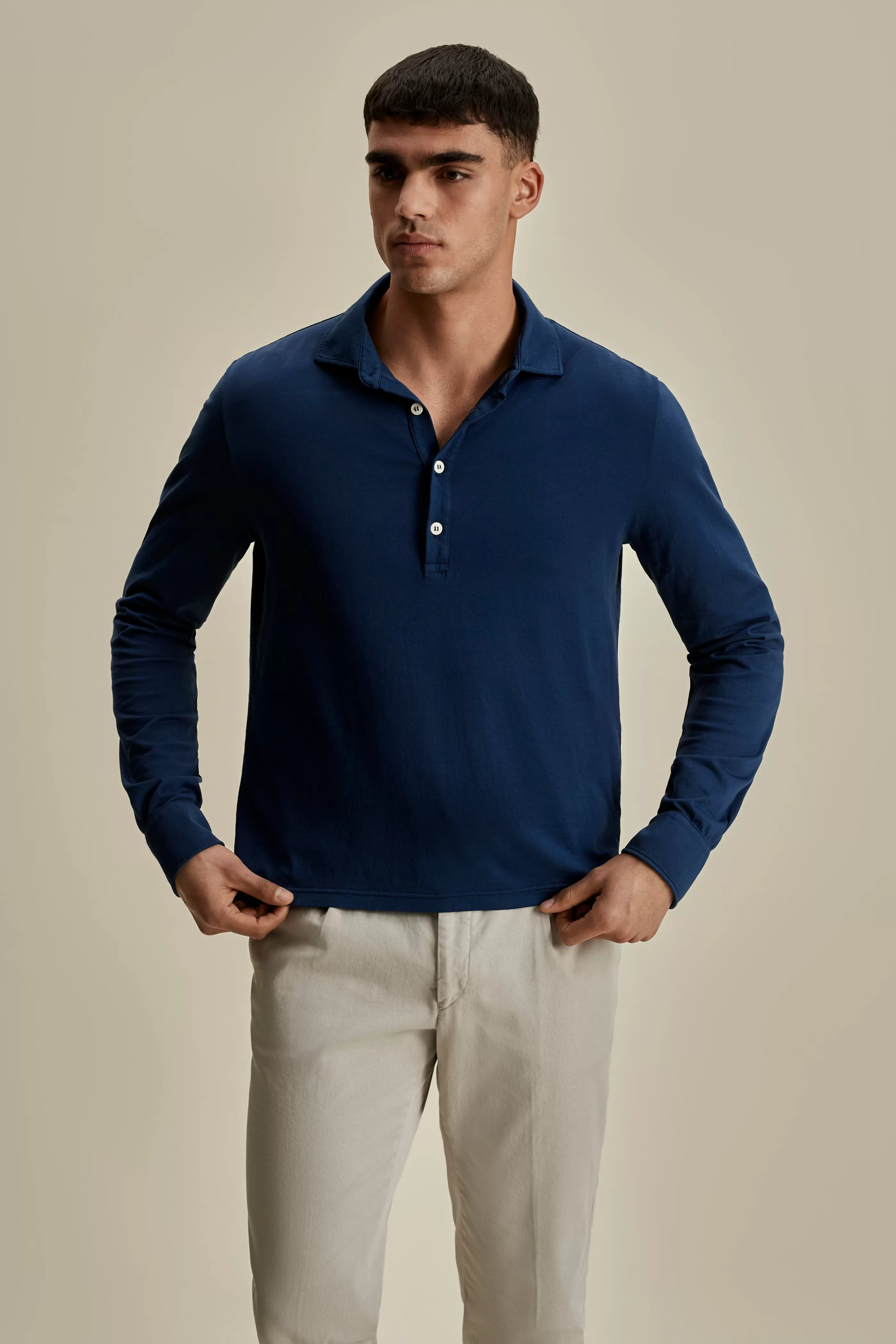 Thom Sweeney Cotton Long Sleeve Polo Shirt