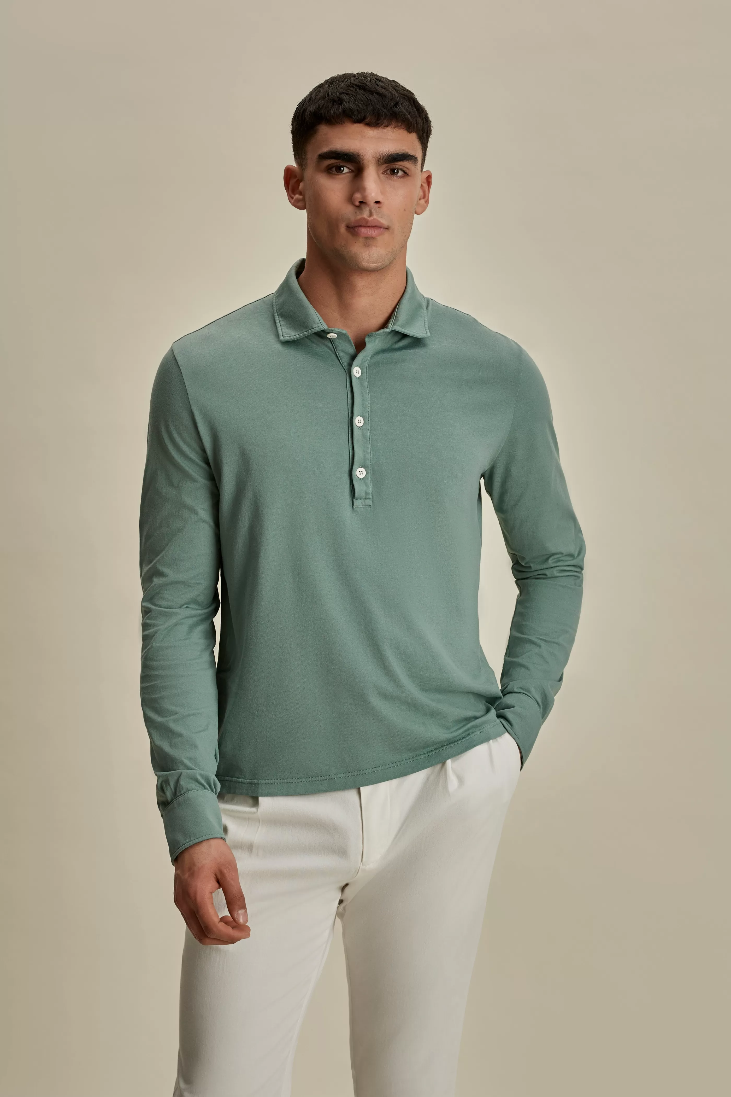 Thom Sweeney Cotton Long Sleeve Polo Shirt