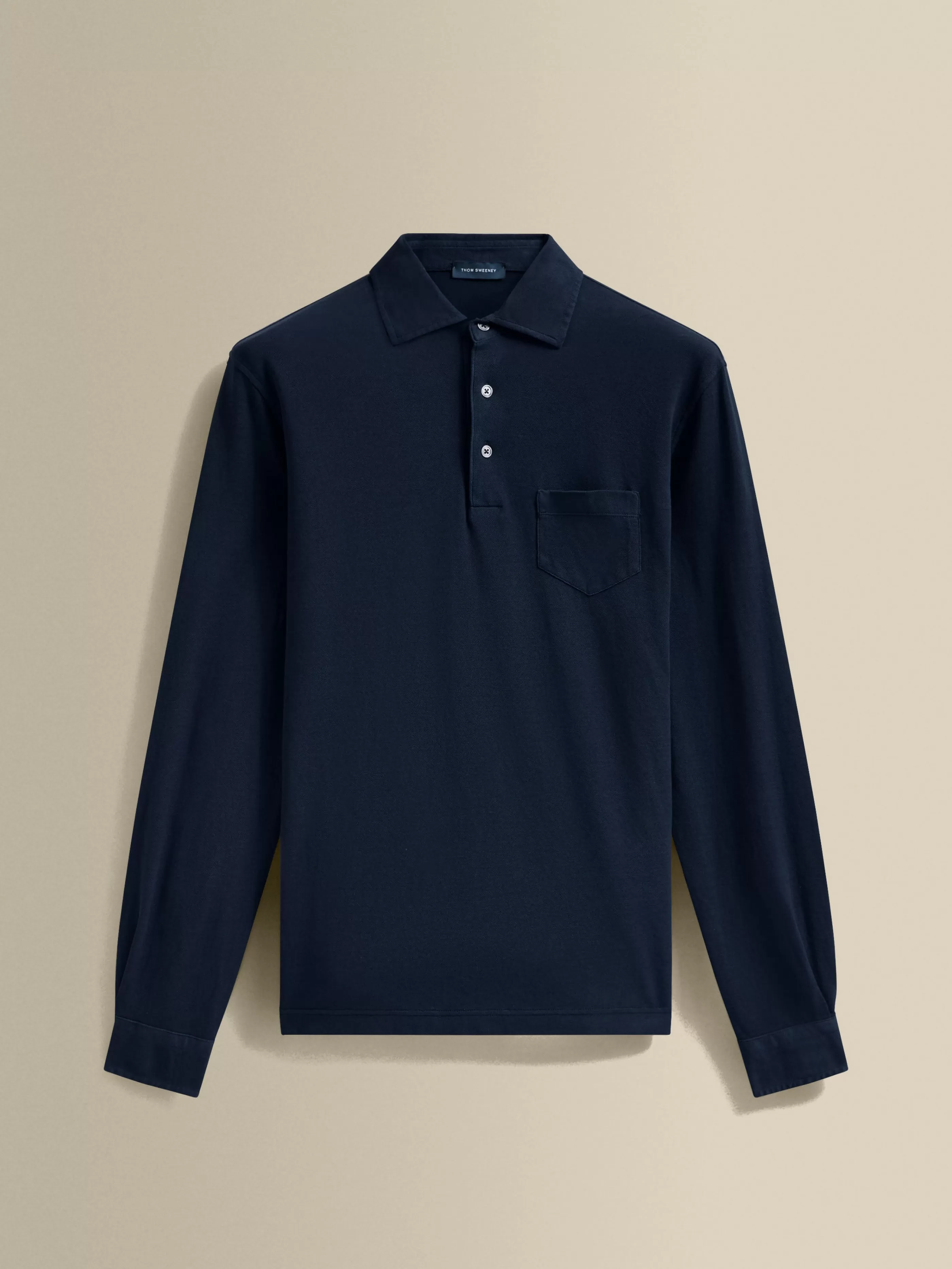 Thom Sweeney Cotton Pique Long Sleeve Polo Shirt