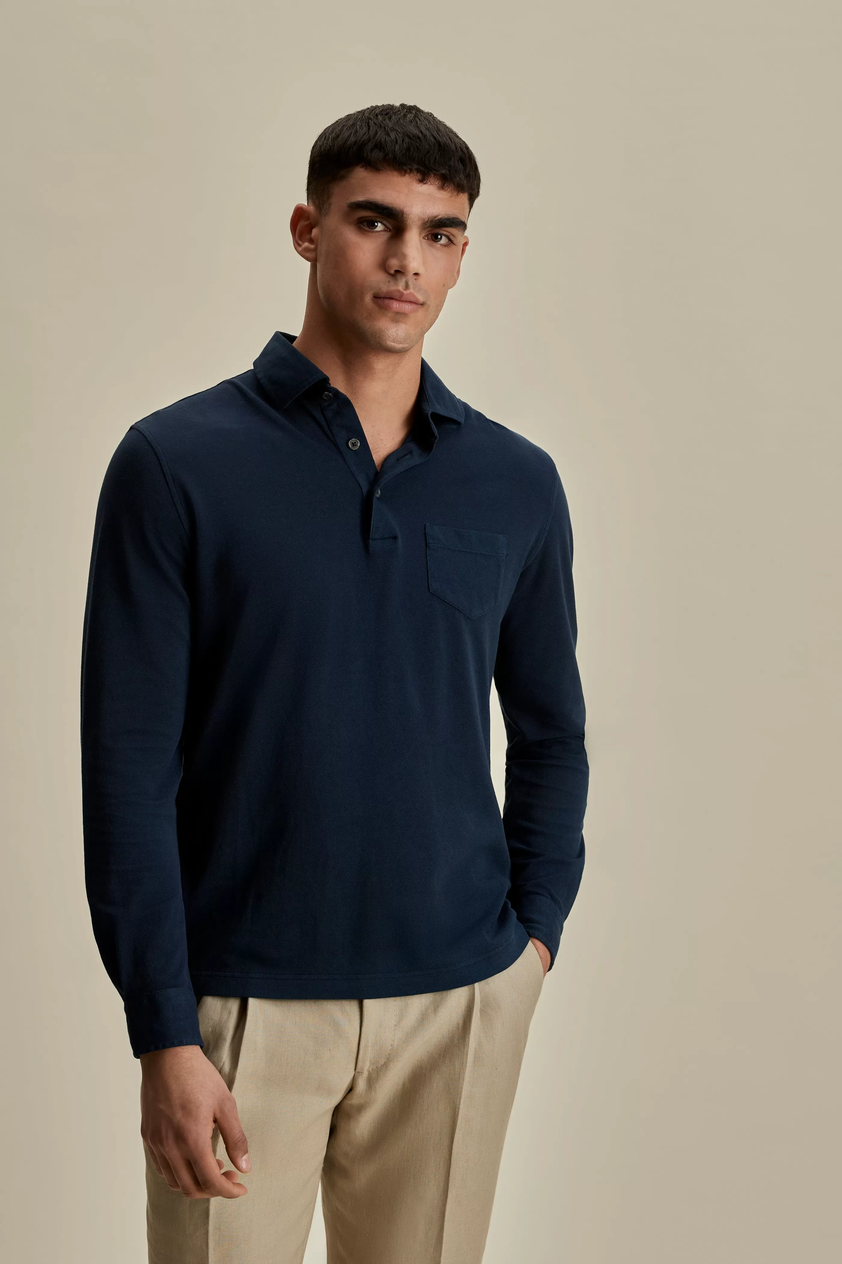 Thom Sweeney Cotton Pique Long Sleeve Polo Shirt