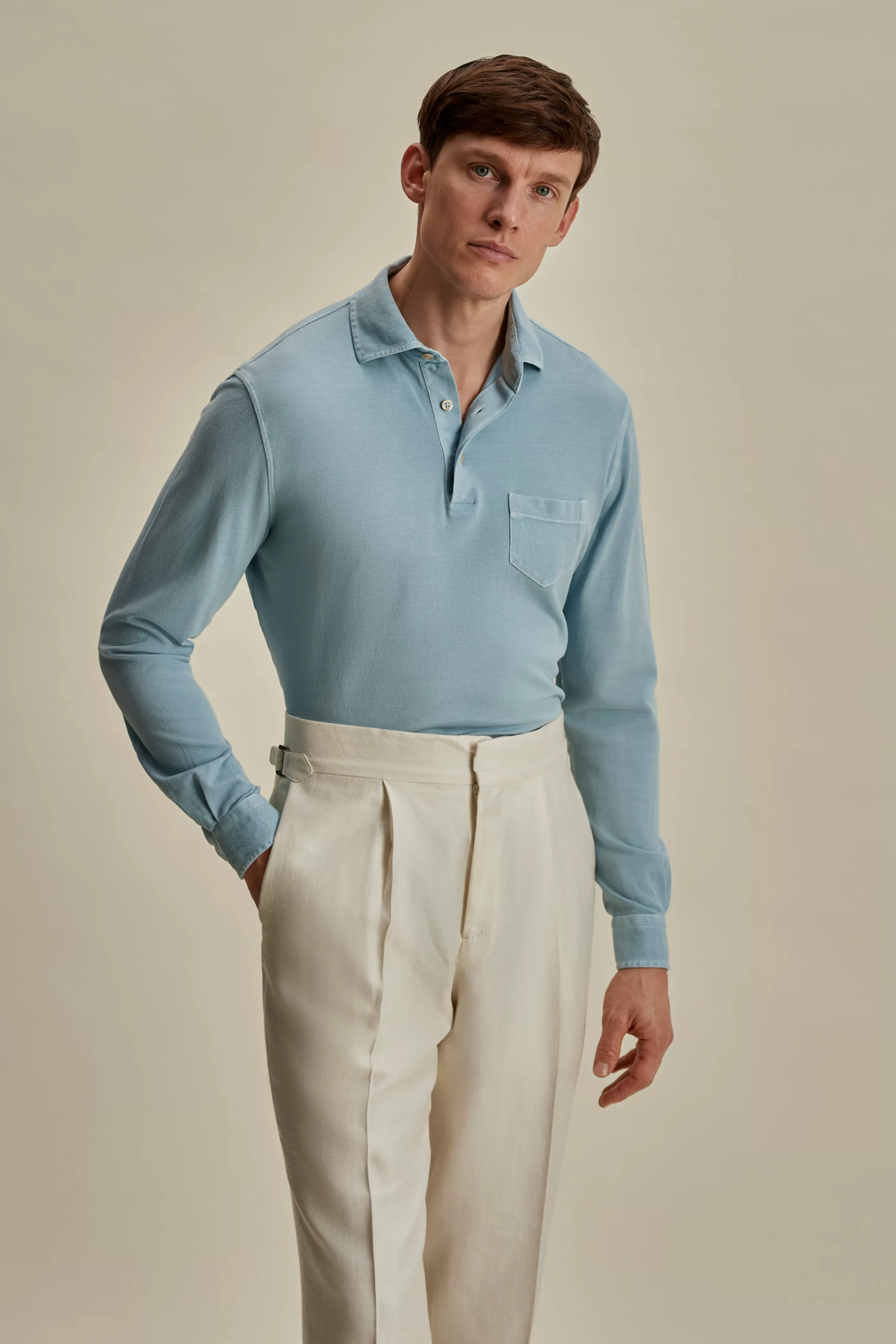 Thom Sweeney Cotton Pique Long Sleeve Polo Shirt