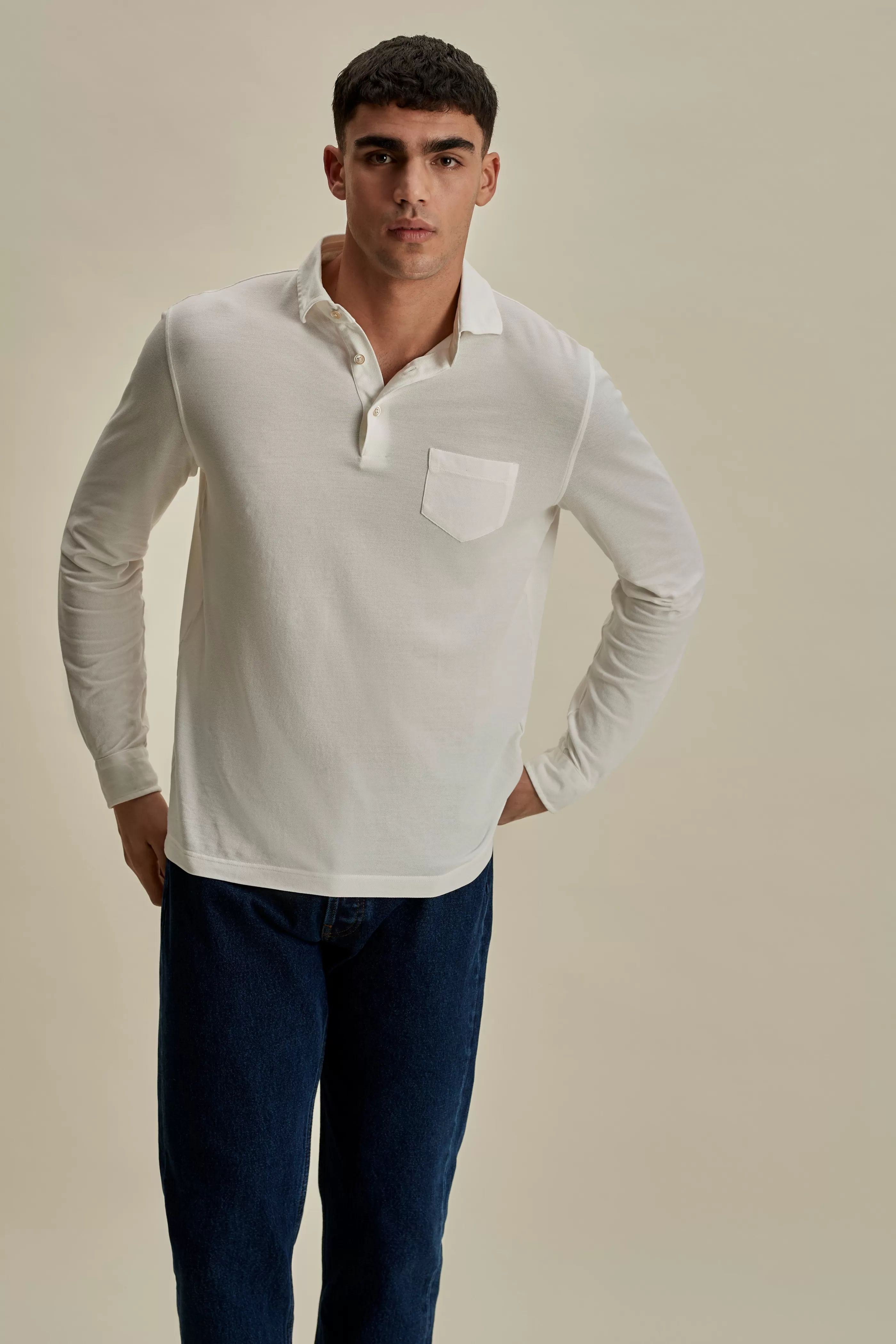 Thom Sweeney Cotton Pique Long Sleeve Polo Shirt