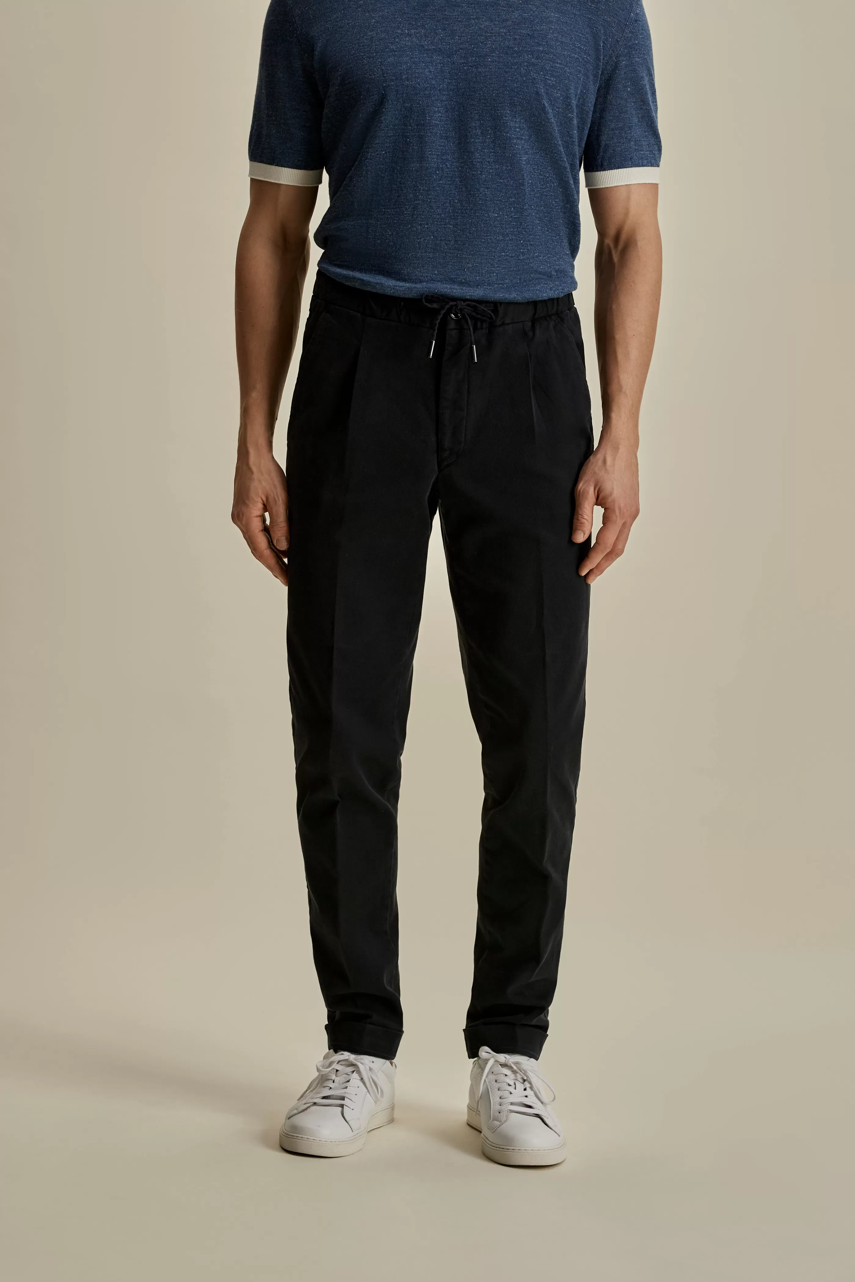 Thom Sweeney Cotton Twill Drawstring Tailored Trousers