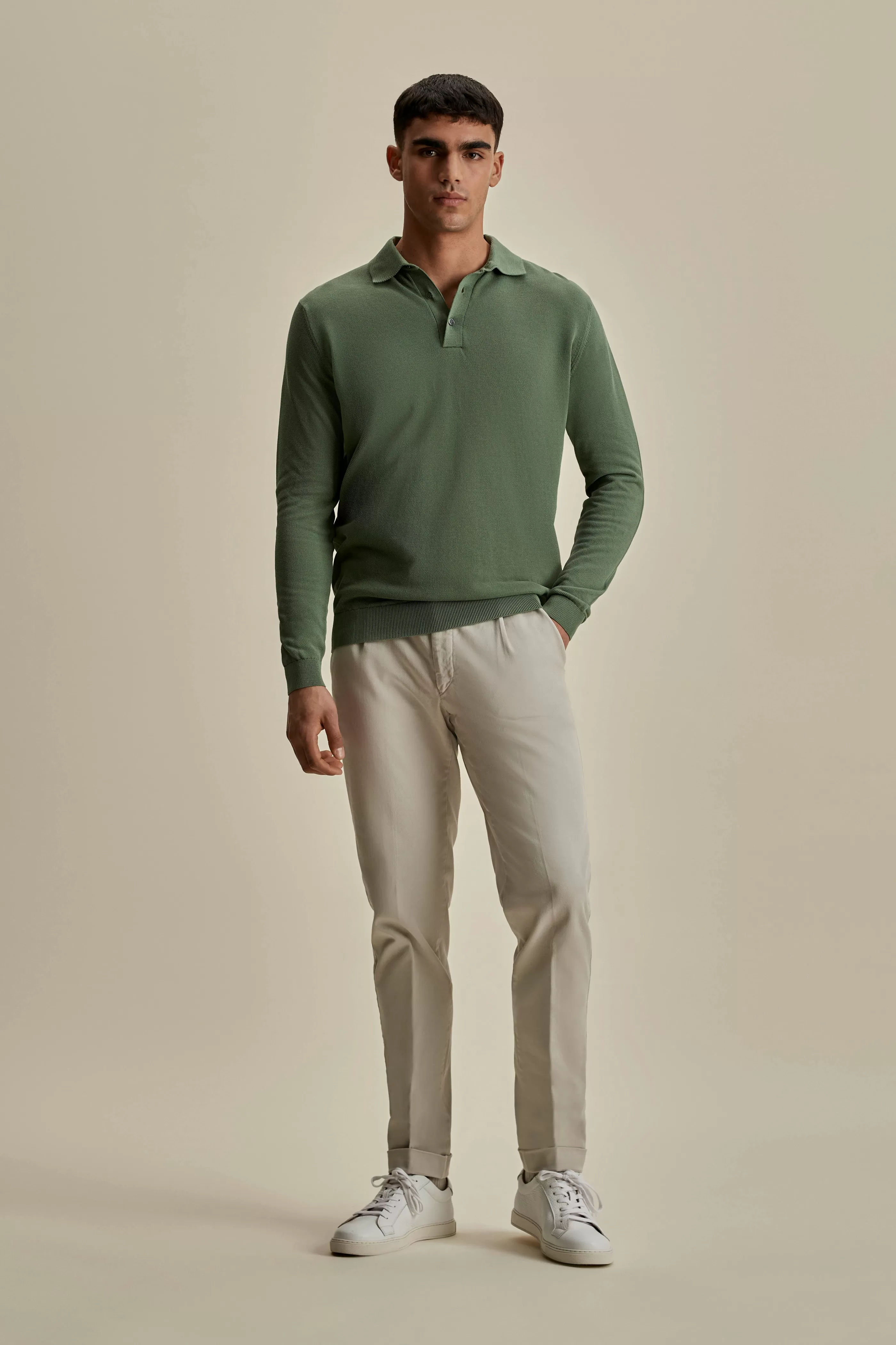 Thom Sweeney Cotton Twill Drawstring Tailored Trousers