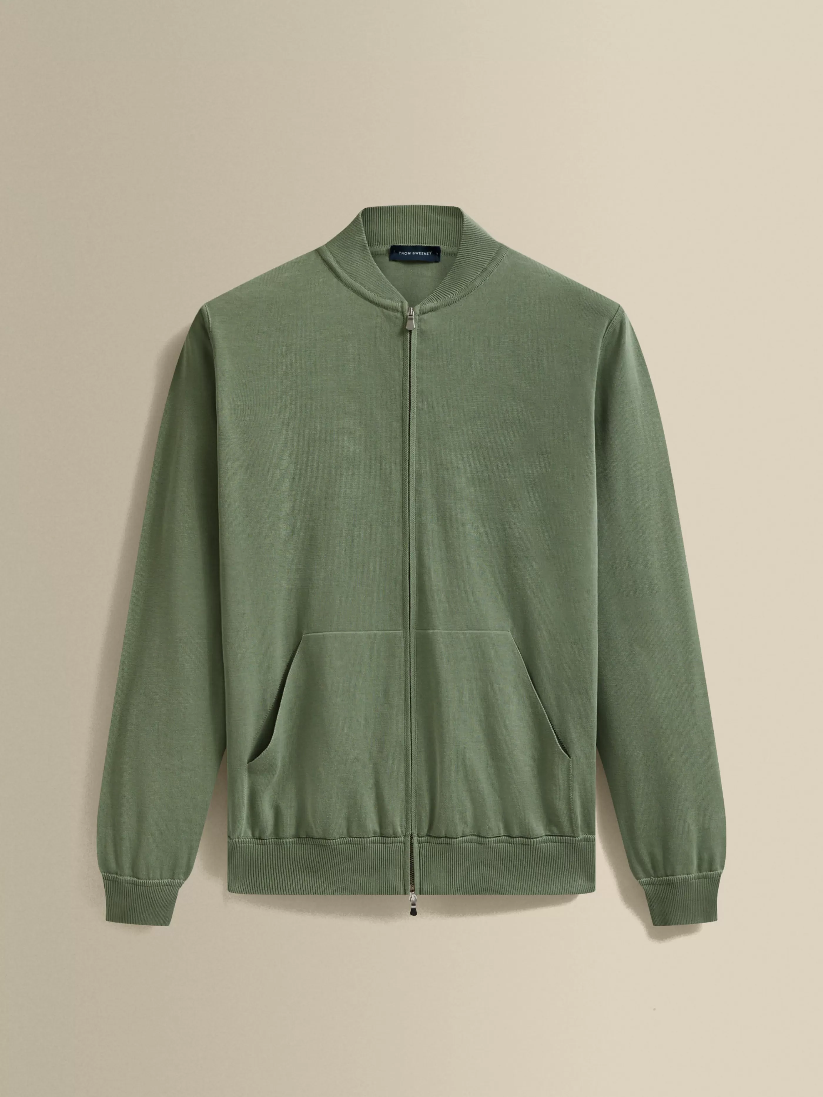 Thom Sweeney Cotton Zip-Through Baseball Collar Knit