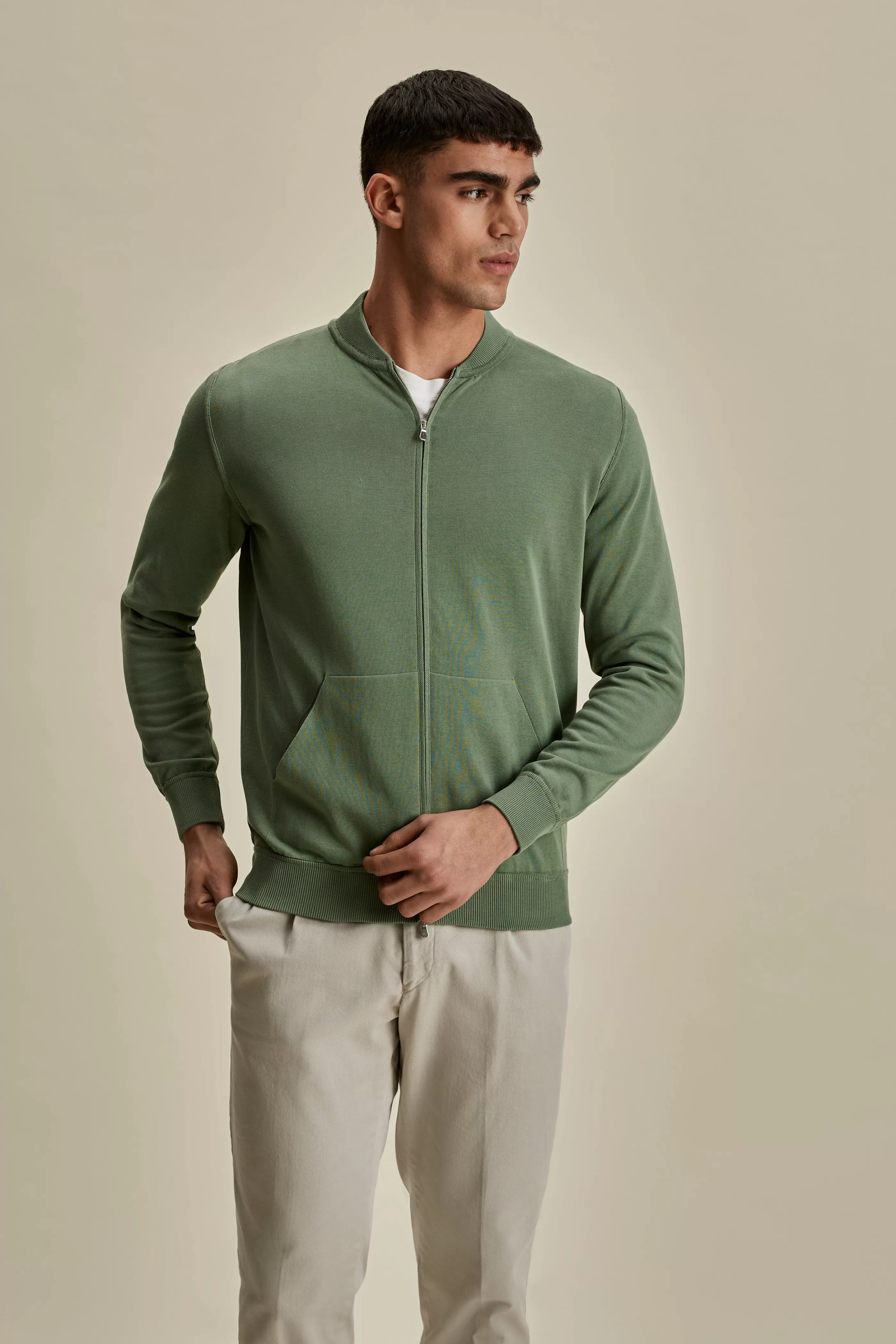 Thom Sweeney Cotton Zip-Through Baseball Collar Knit