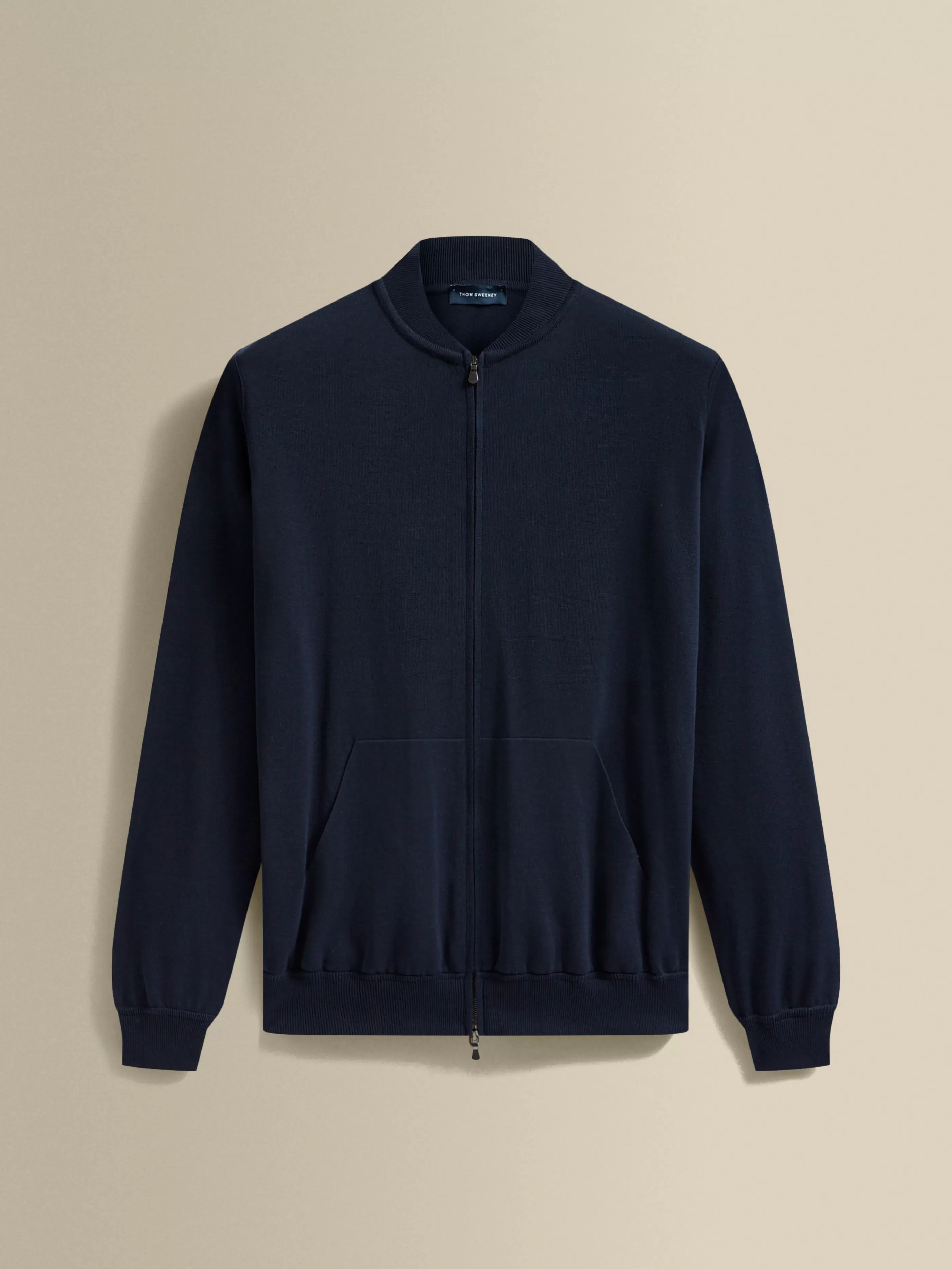 Thom Sweeney Cotton Zip-Through Baseball Collar Knit