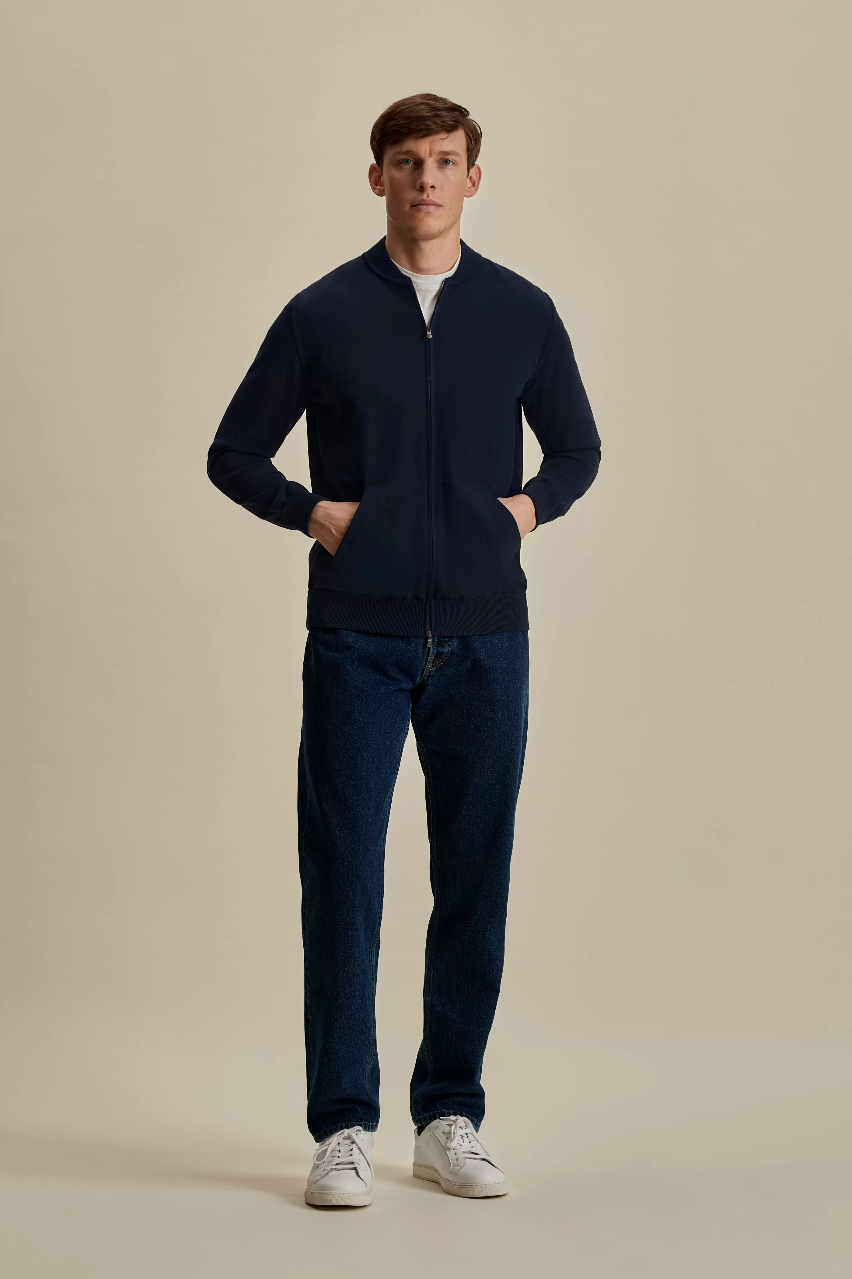 Thom Sweeney Cotton Zip-Through Baseball Collar Knit