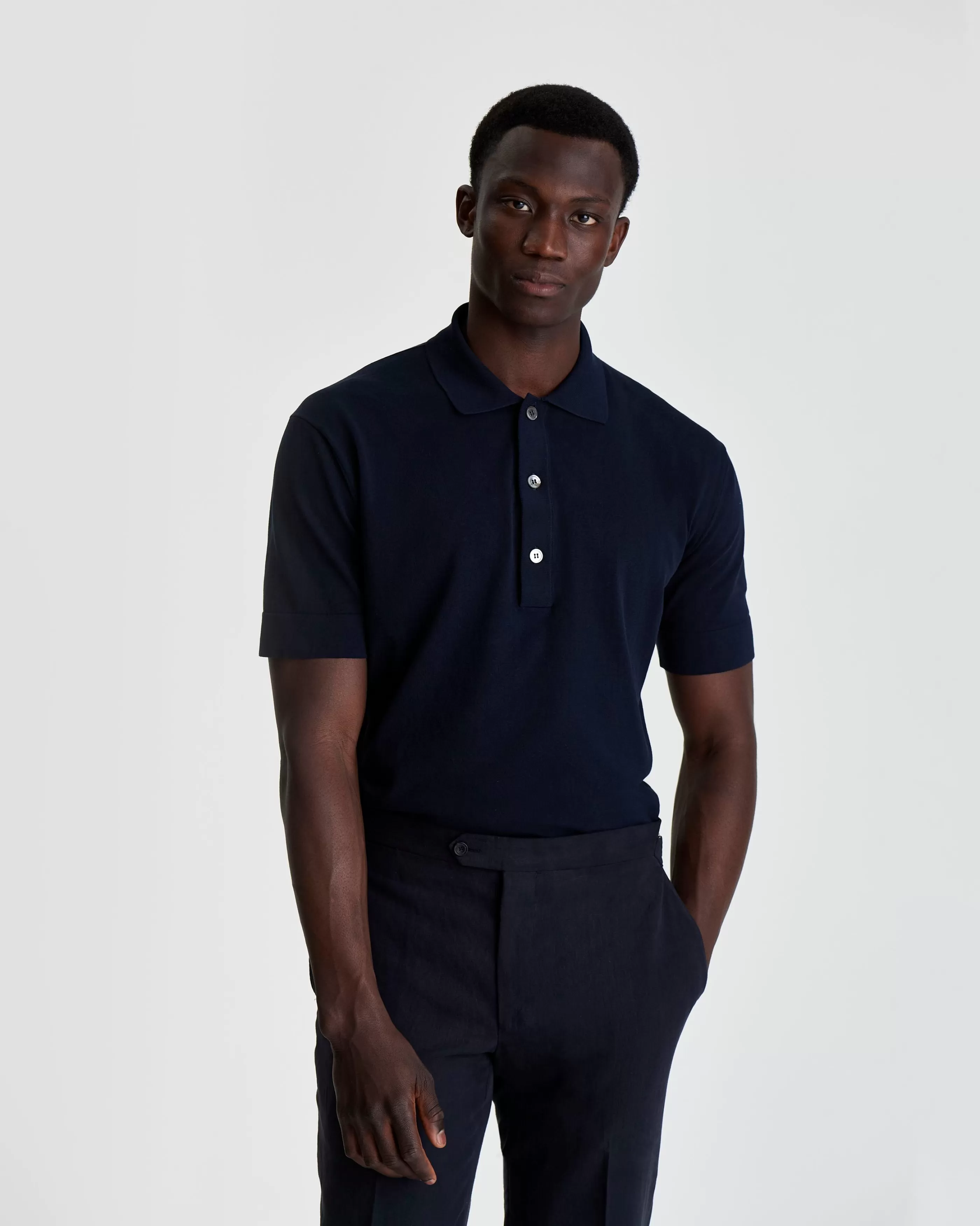 Thom Sweeney Crepe Cotton Polo Shirt