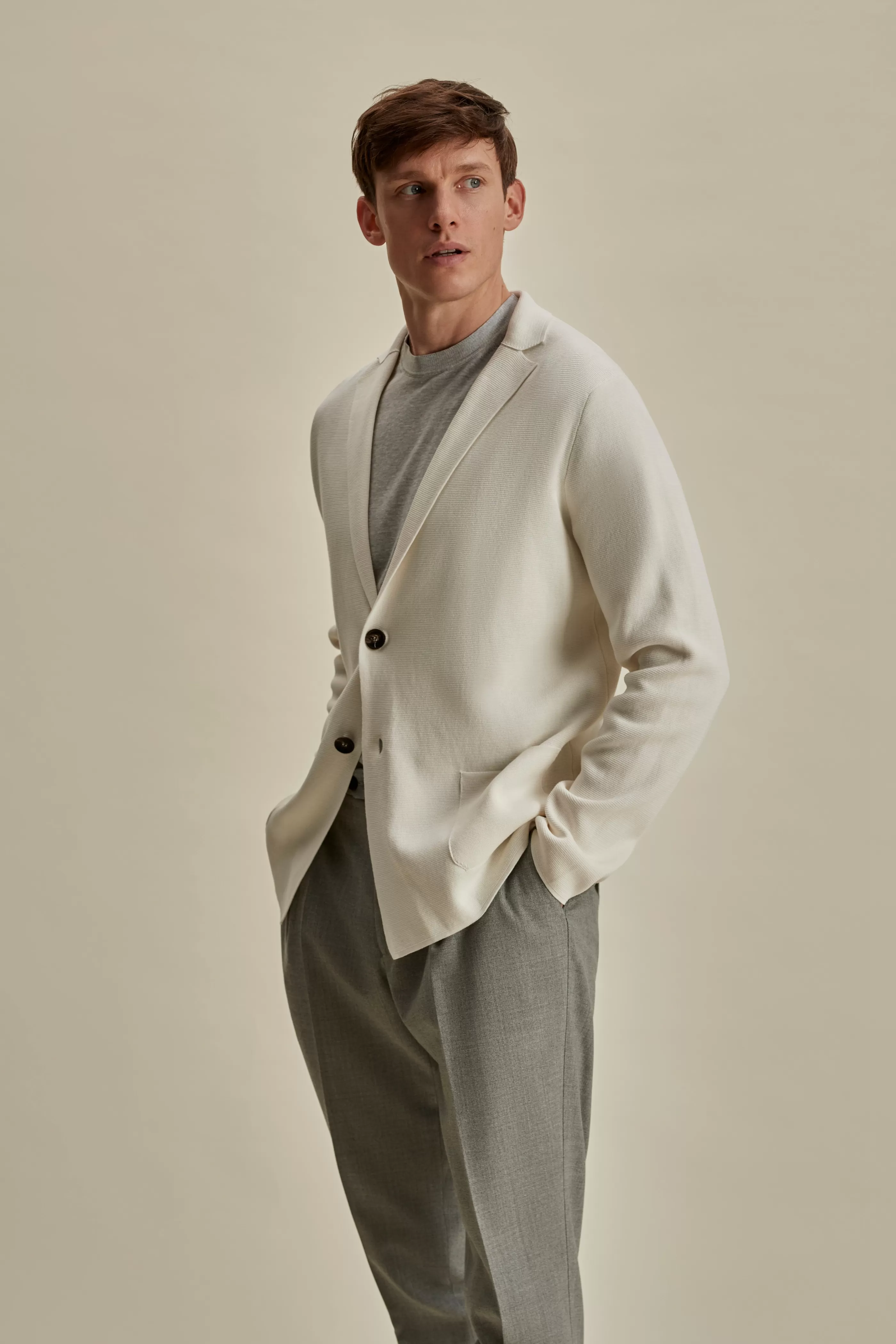 Thom Sweeney Crepe Cotton Single Breasted Knitted Blazer