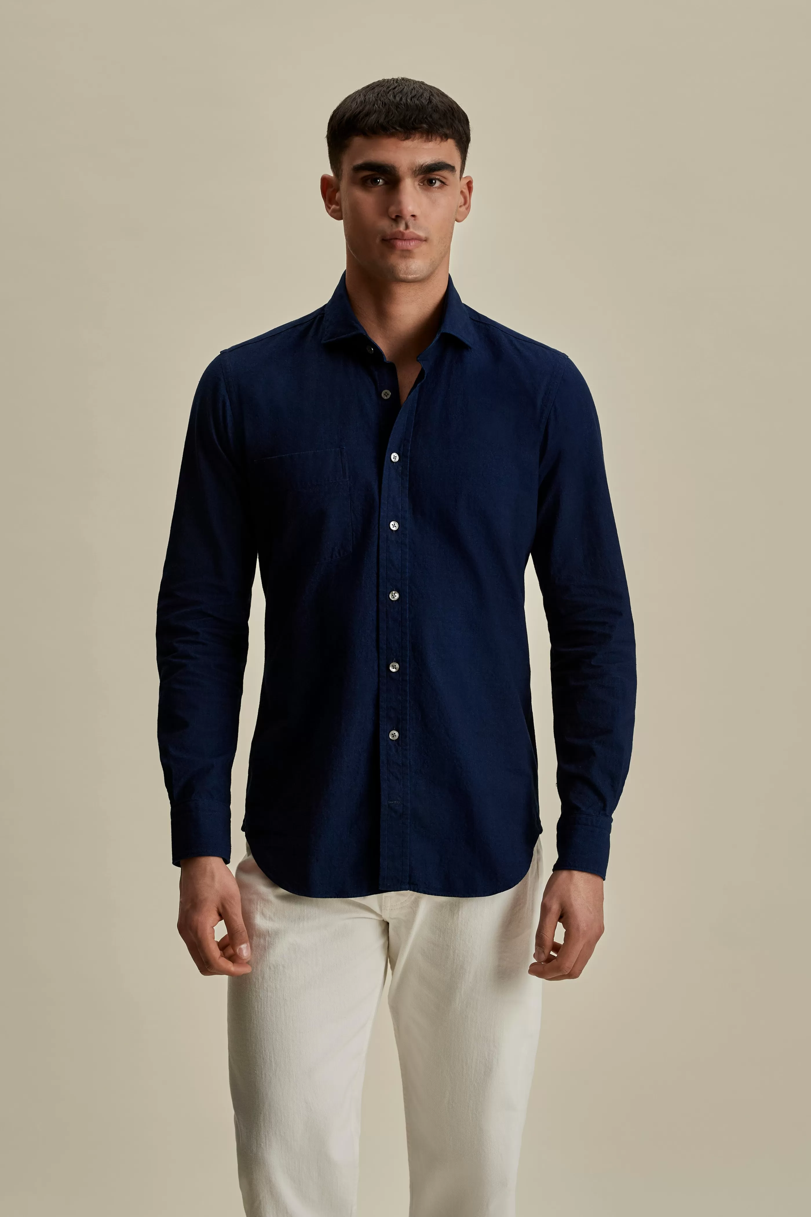 Thom Sweeney Denim Cutaway Collar Shirt