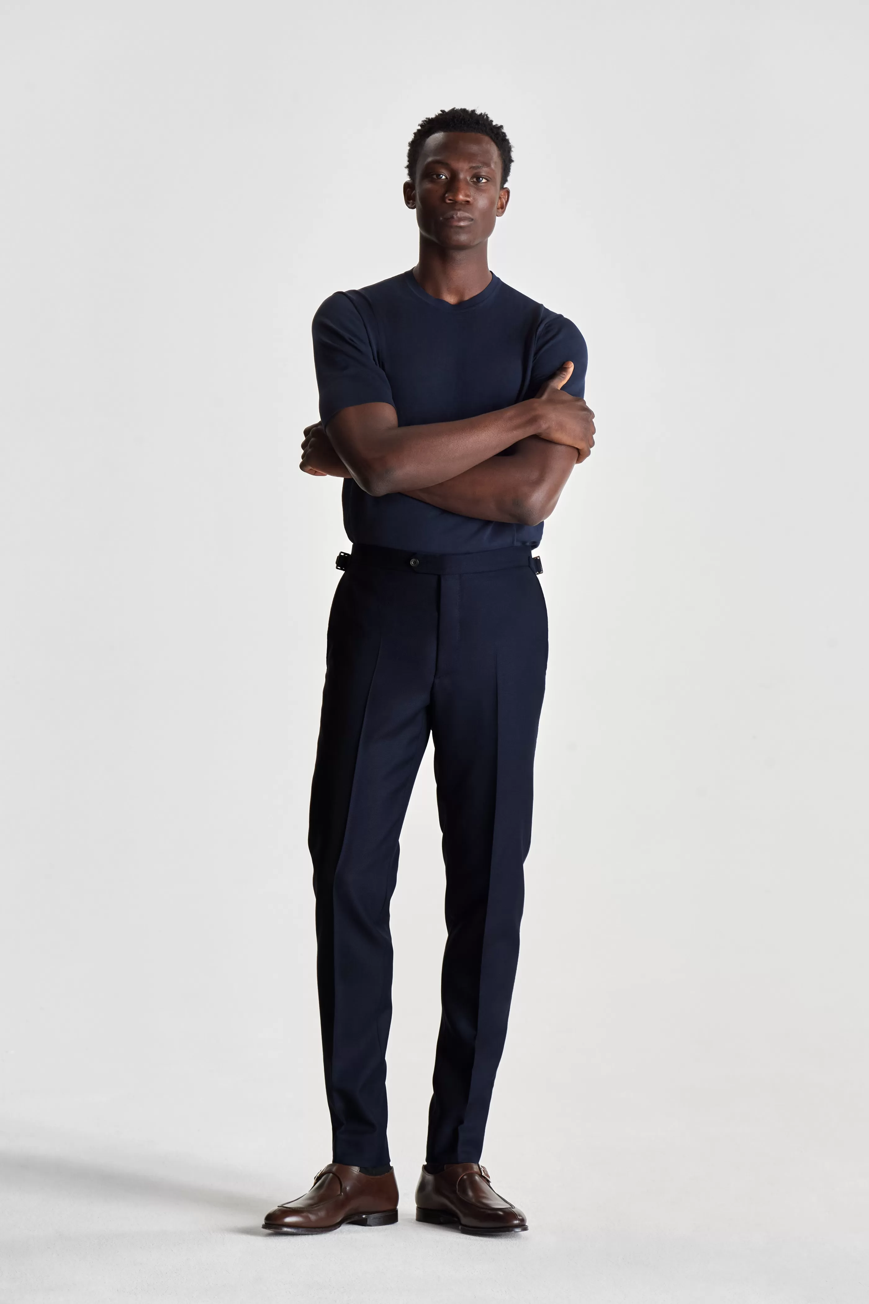 Thom Sweeney Flat Front Wool Hopsack Trousers
