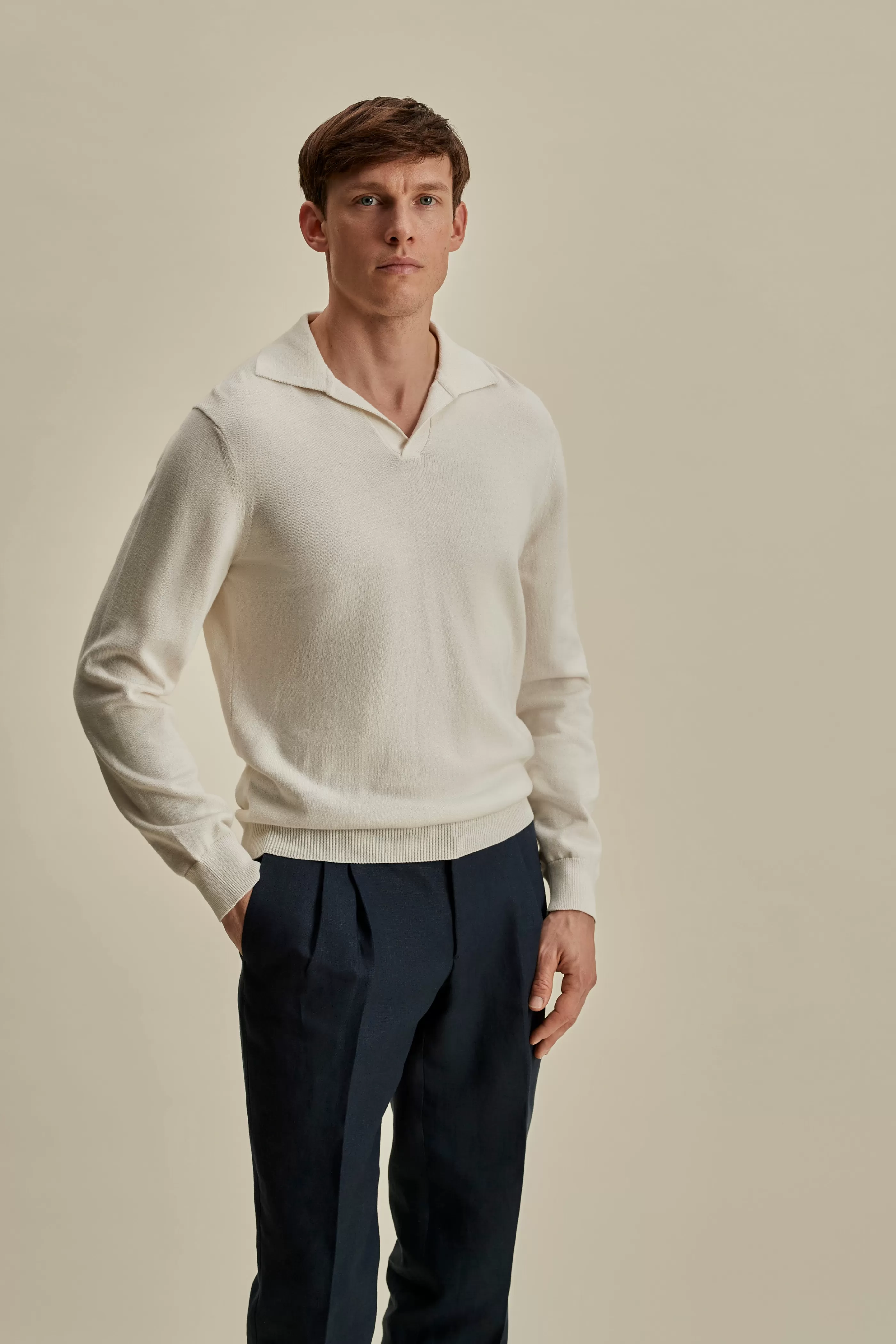 Thom Sweeney Heavy Cotton Long Sleeve Skipper Polo Shirt