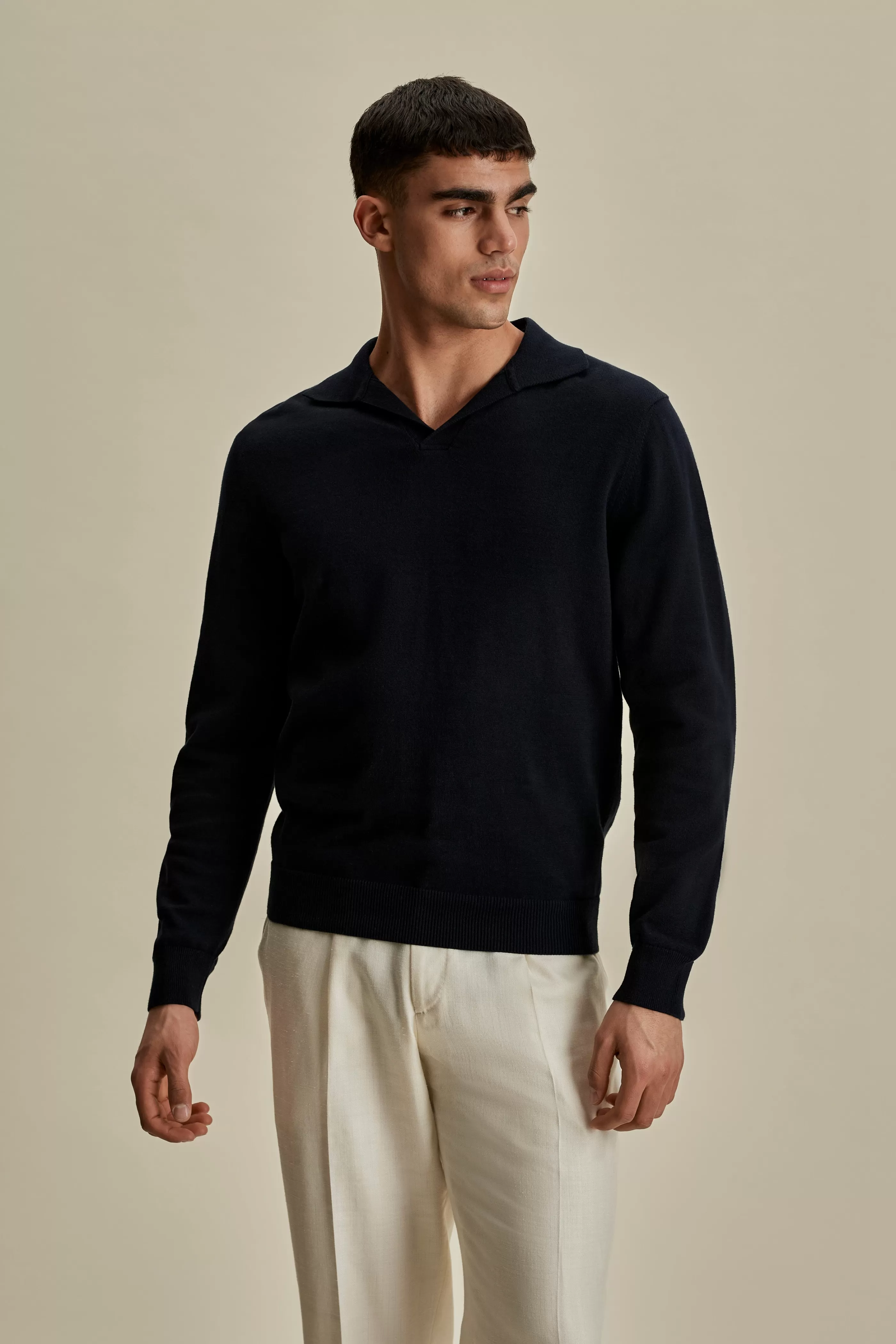Thom Sweeney Heavy Cotton Long Sleeve Skipper Polo Shirt