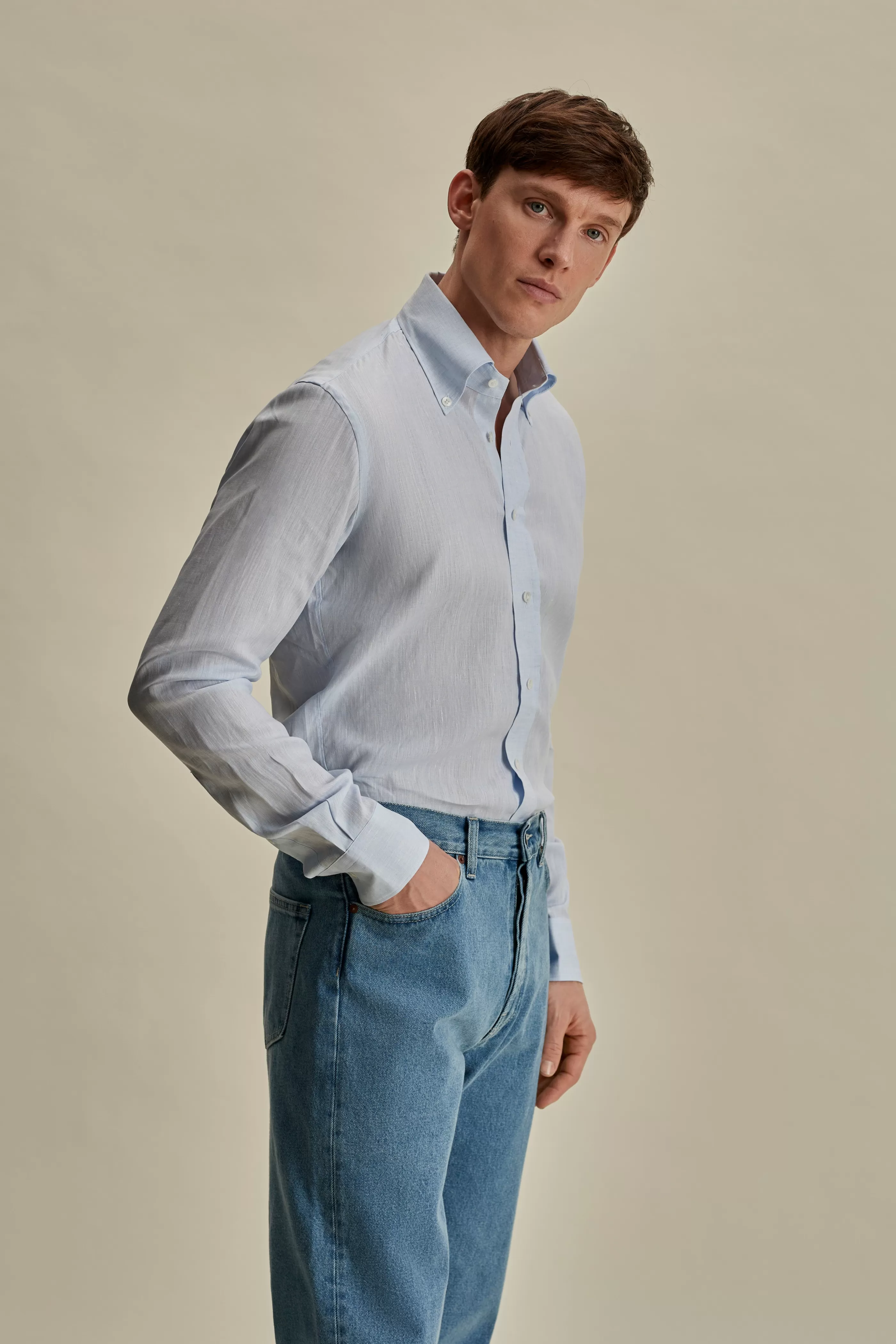 Thom Sweeney Linen Button Down Collar Shirt