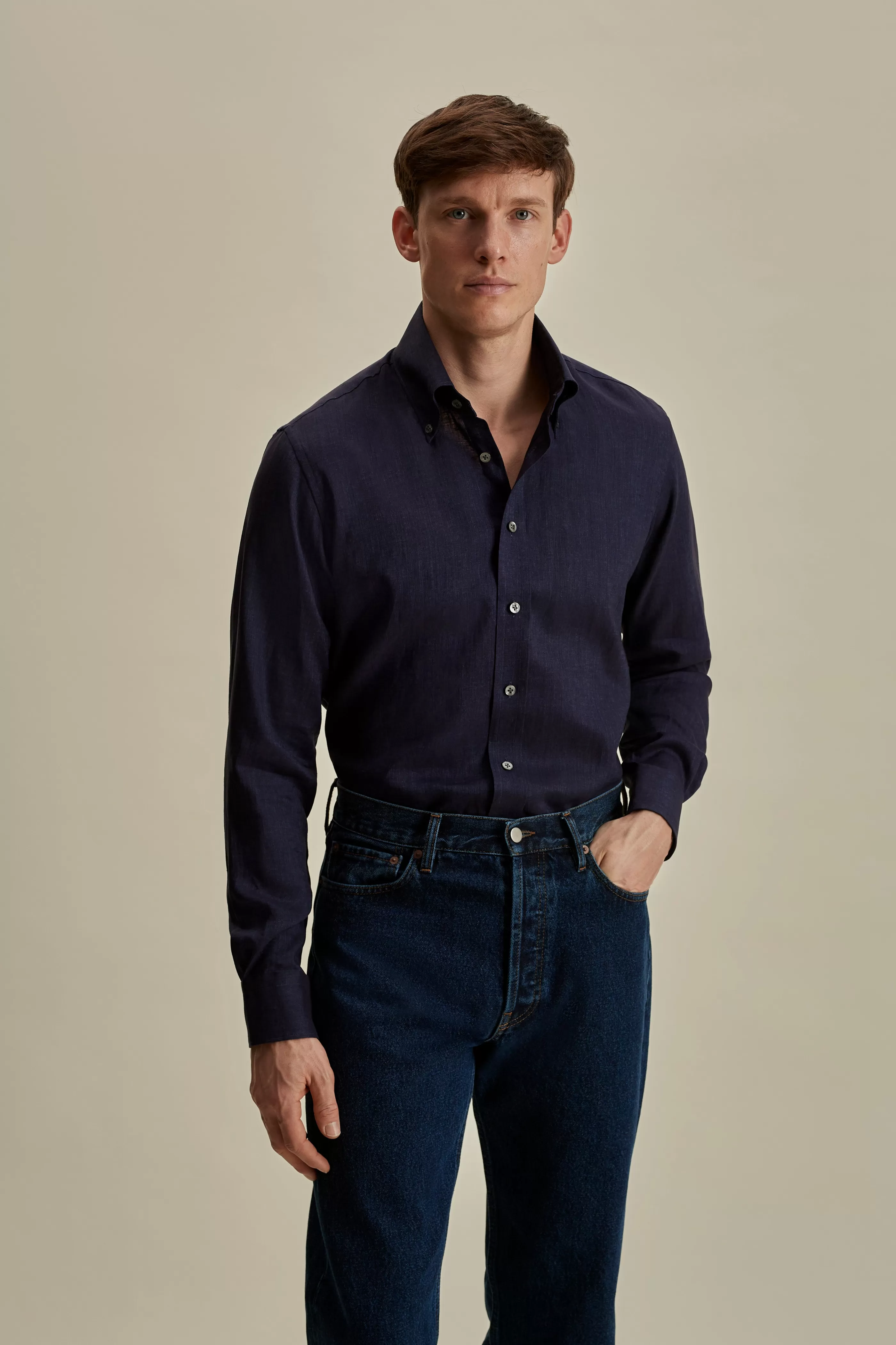 Thom Sweeney Linen Button Down Collar Shirt