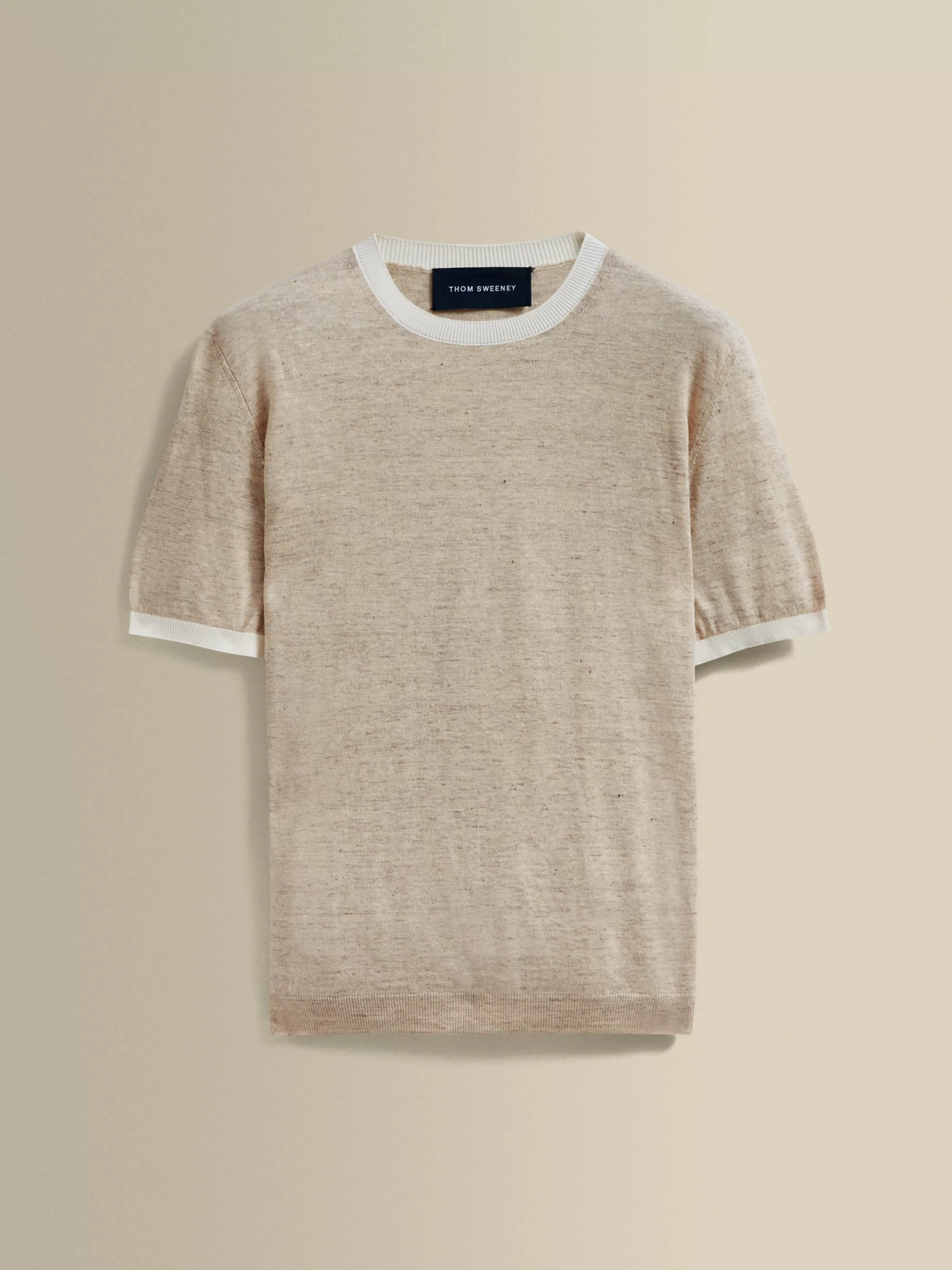 Thom Sweeney Linen Cotton Contrast Rib T-Shirt