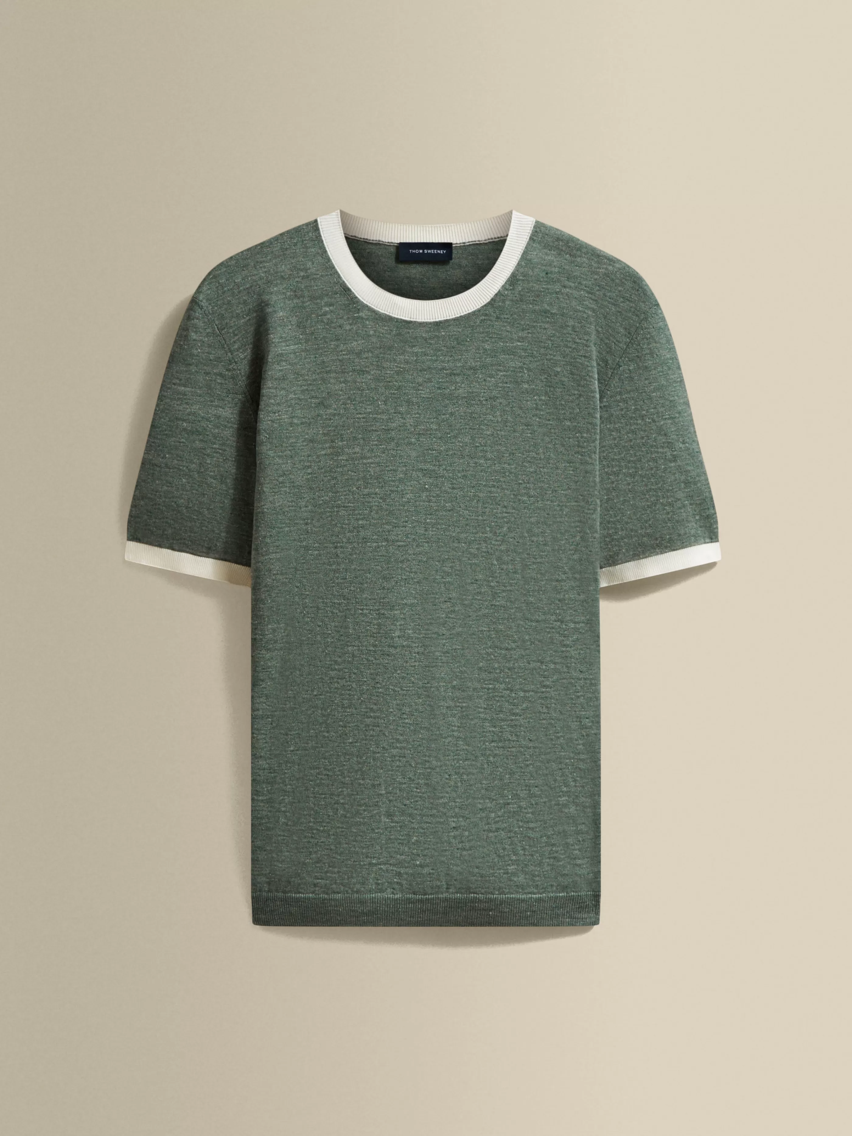 Thom Sweeney Linen Cotton Contrast Rib T-Shirt