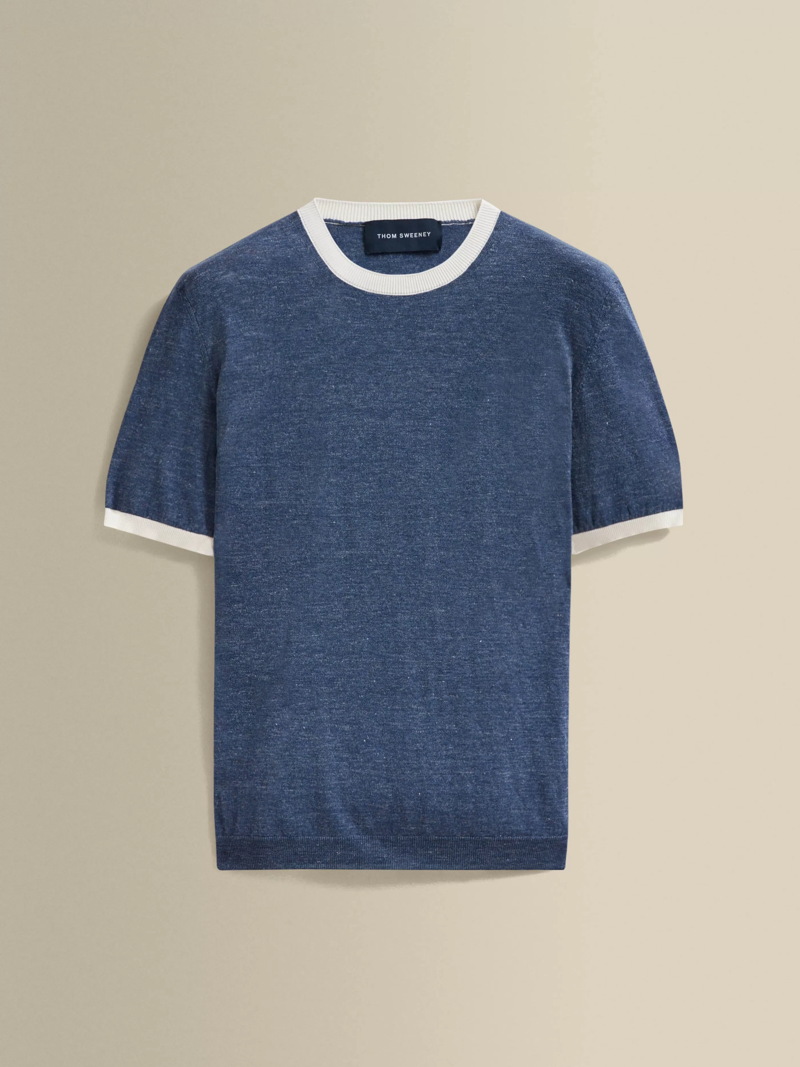 Thom Sweeney Linen Cotton Contrast Rib T-Shirt