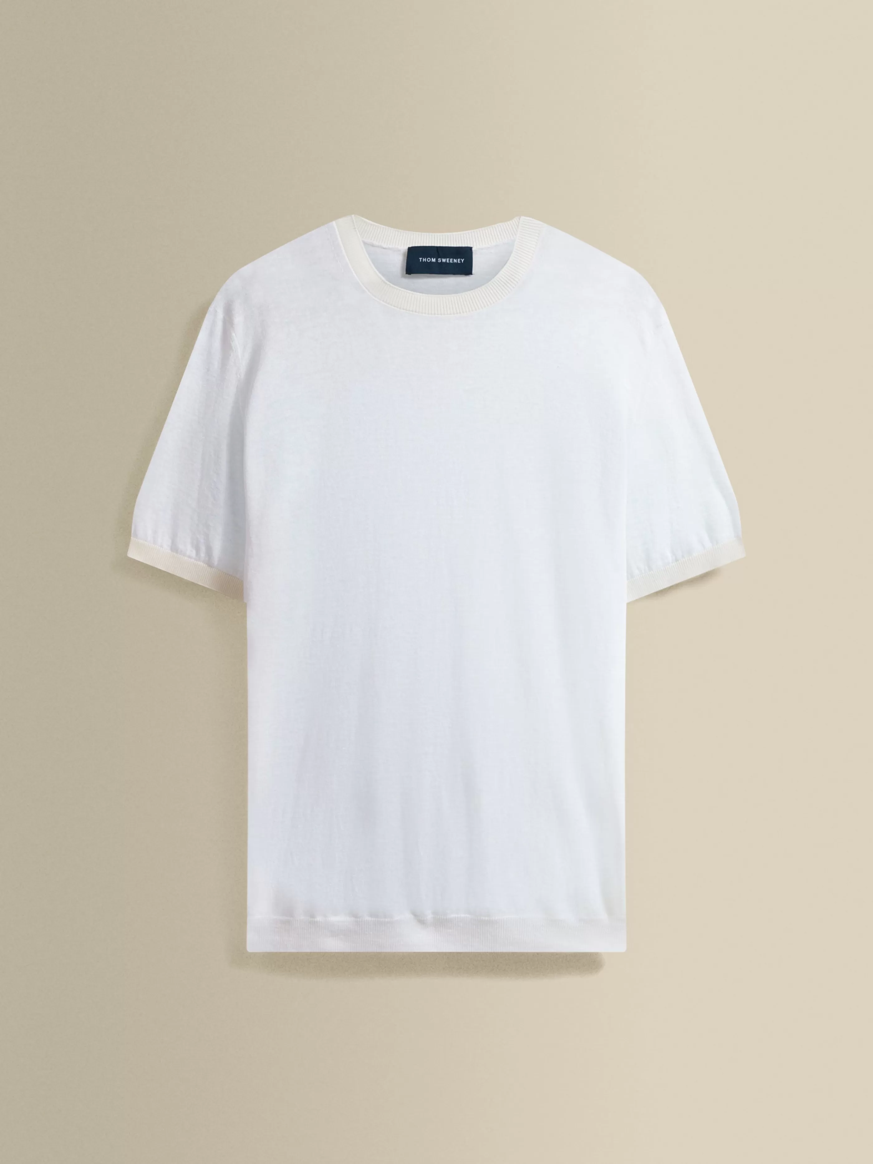 Thom Sweeney Linen Cotton Contrast Rib T-Shirt