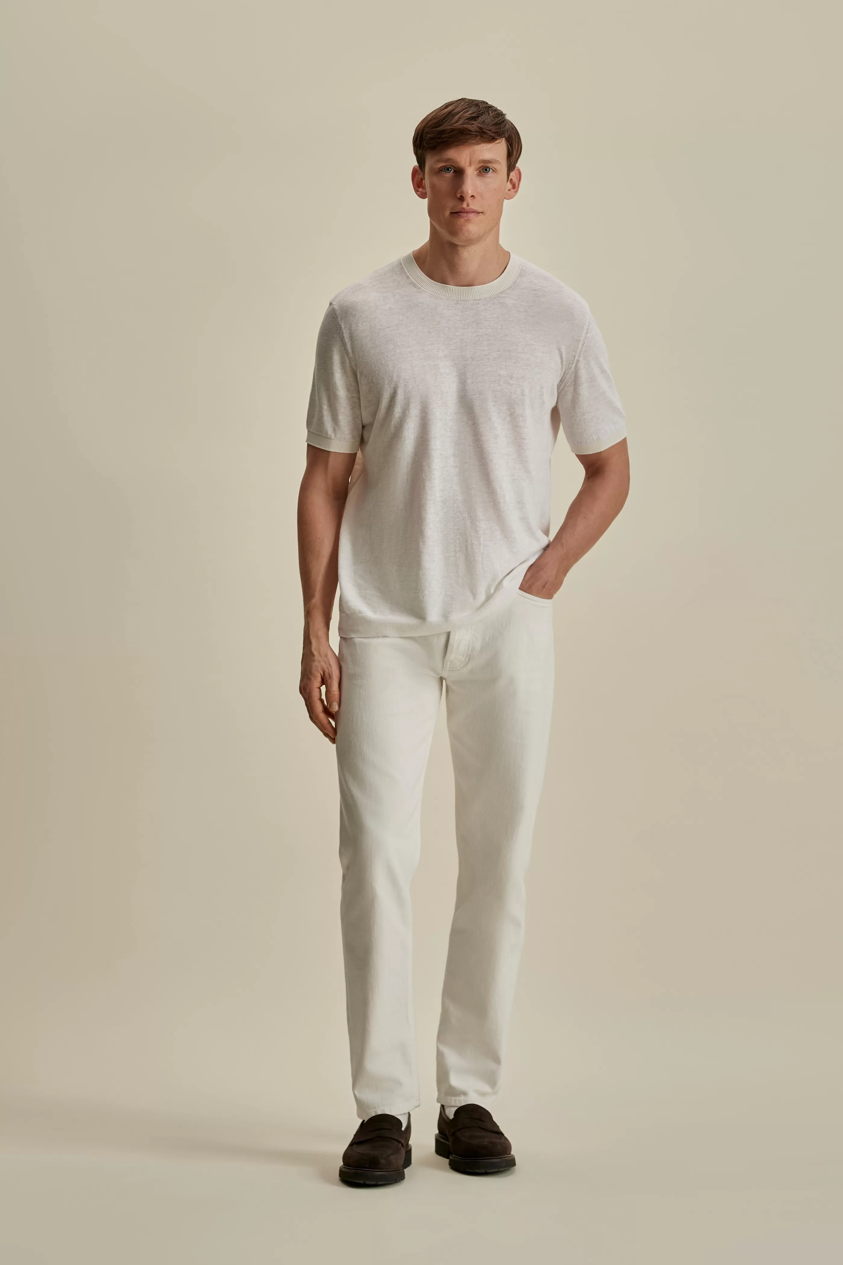 Thom Sweeney Linen Cotton Contrast Rib T-Shirt