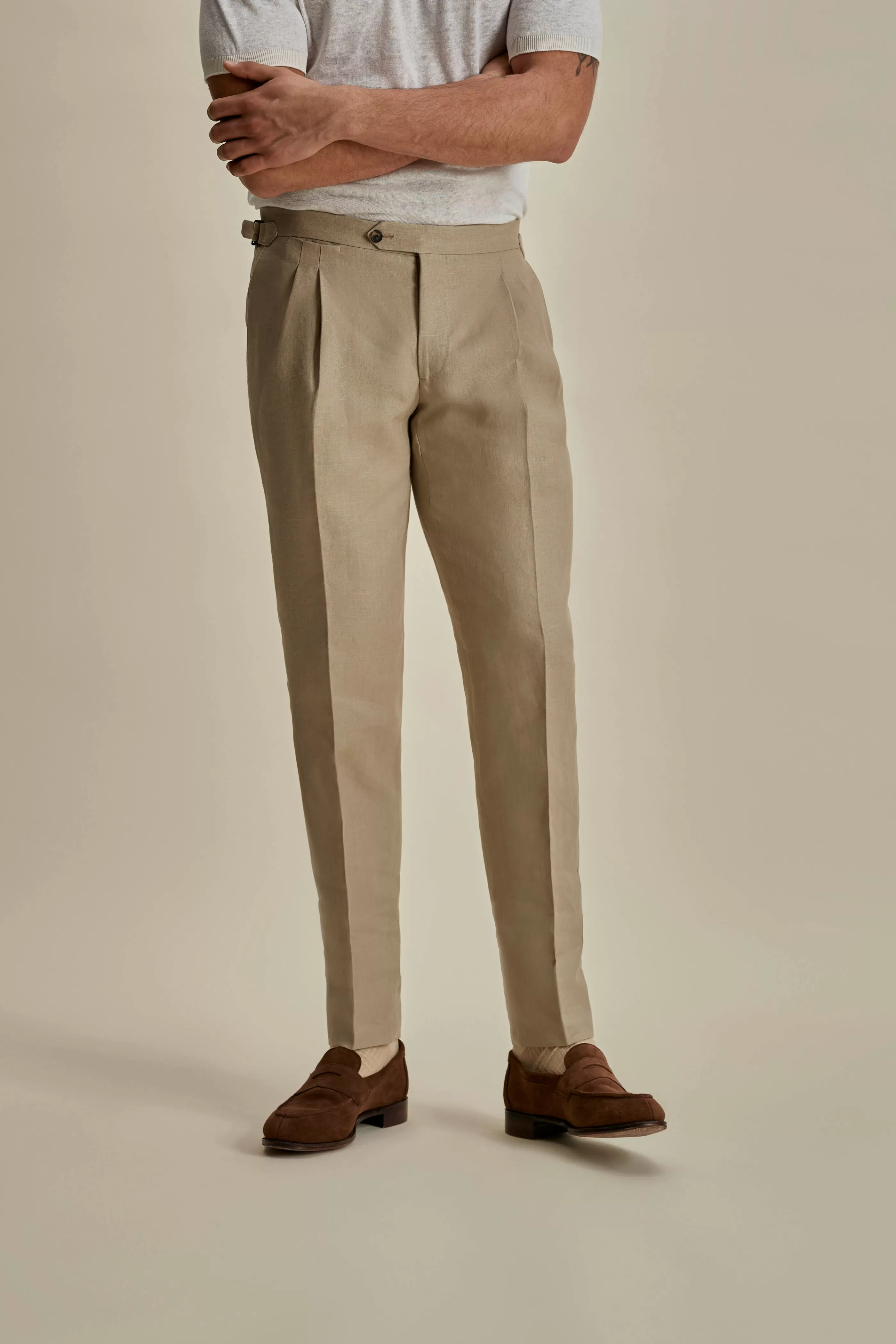 Thom Sweeney Linen Double Pleat Tailored Trousers