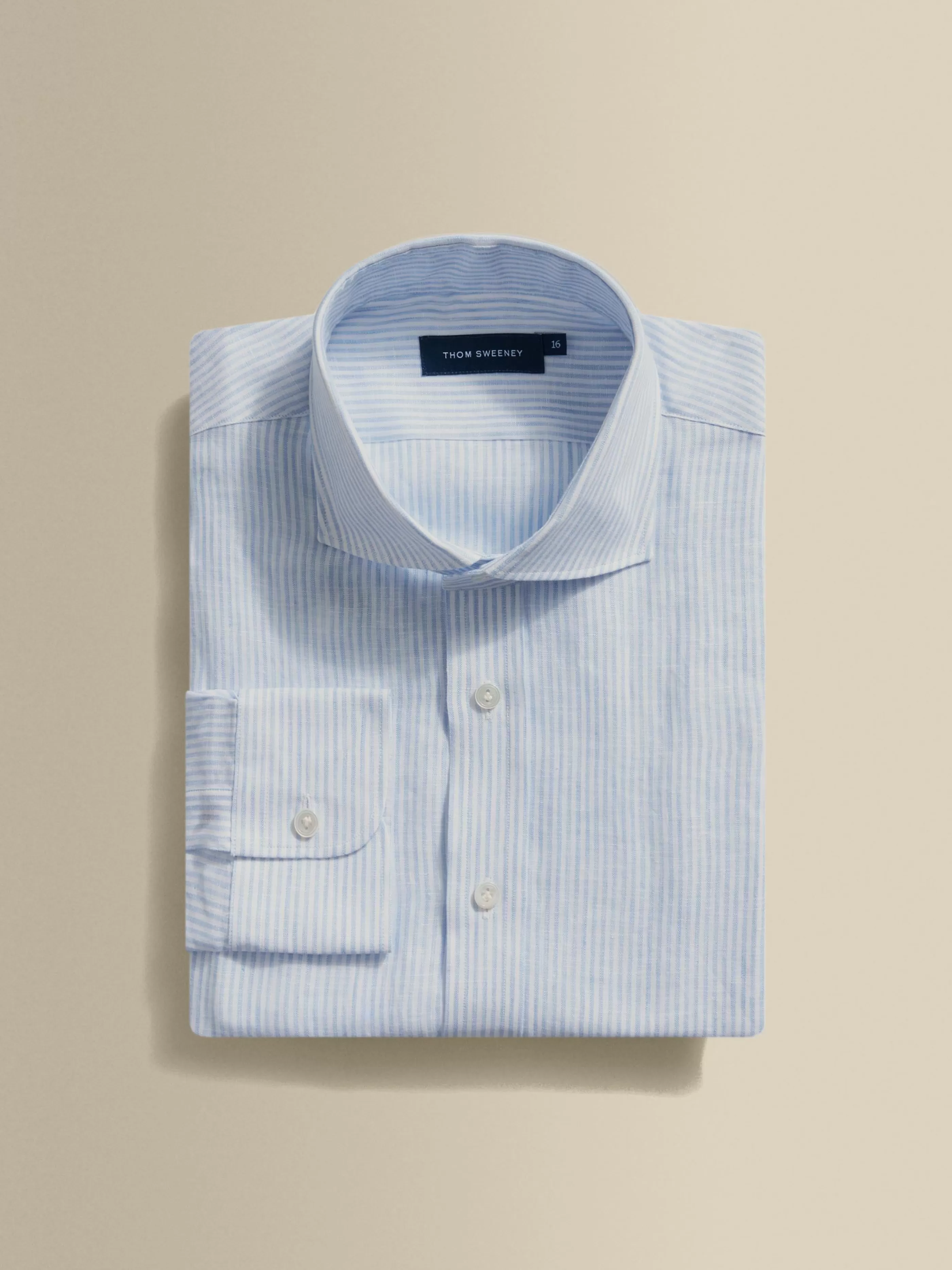 Thom Sweeney Linen Striped Cutaway Collar Shirt
