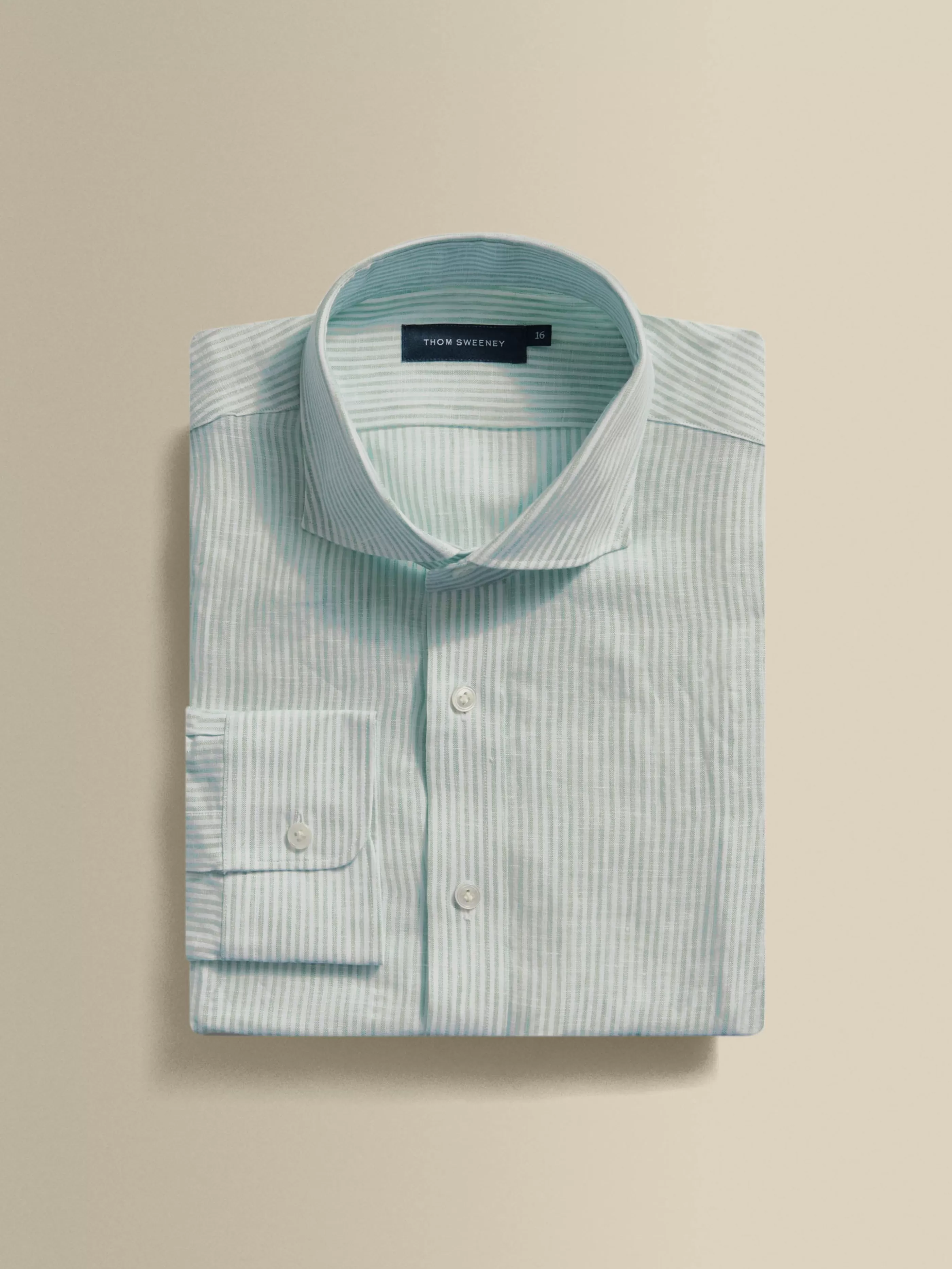 Thom Sweeney Linen Striped Cutaway Collar Shirt