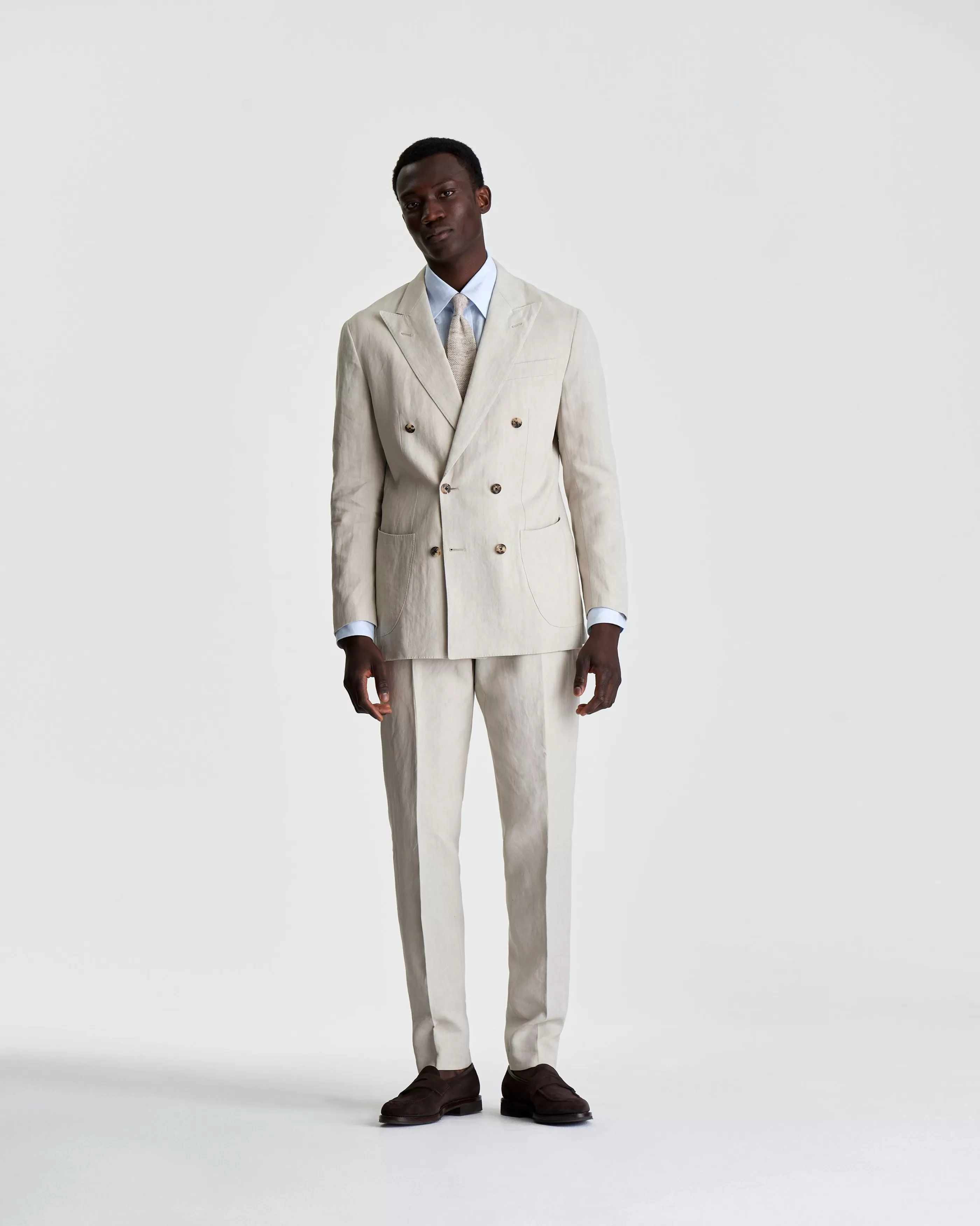 Thom Sweeney Linen Unstructured Double Breasted Peak Lapel Suit