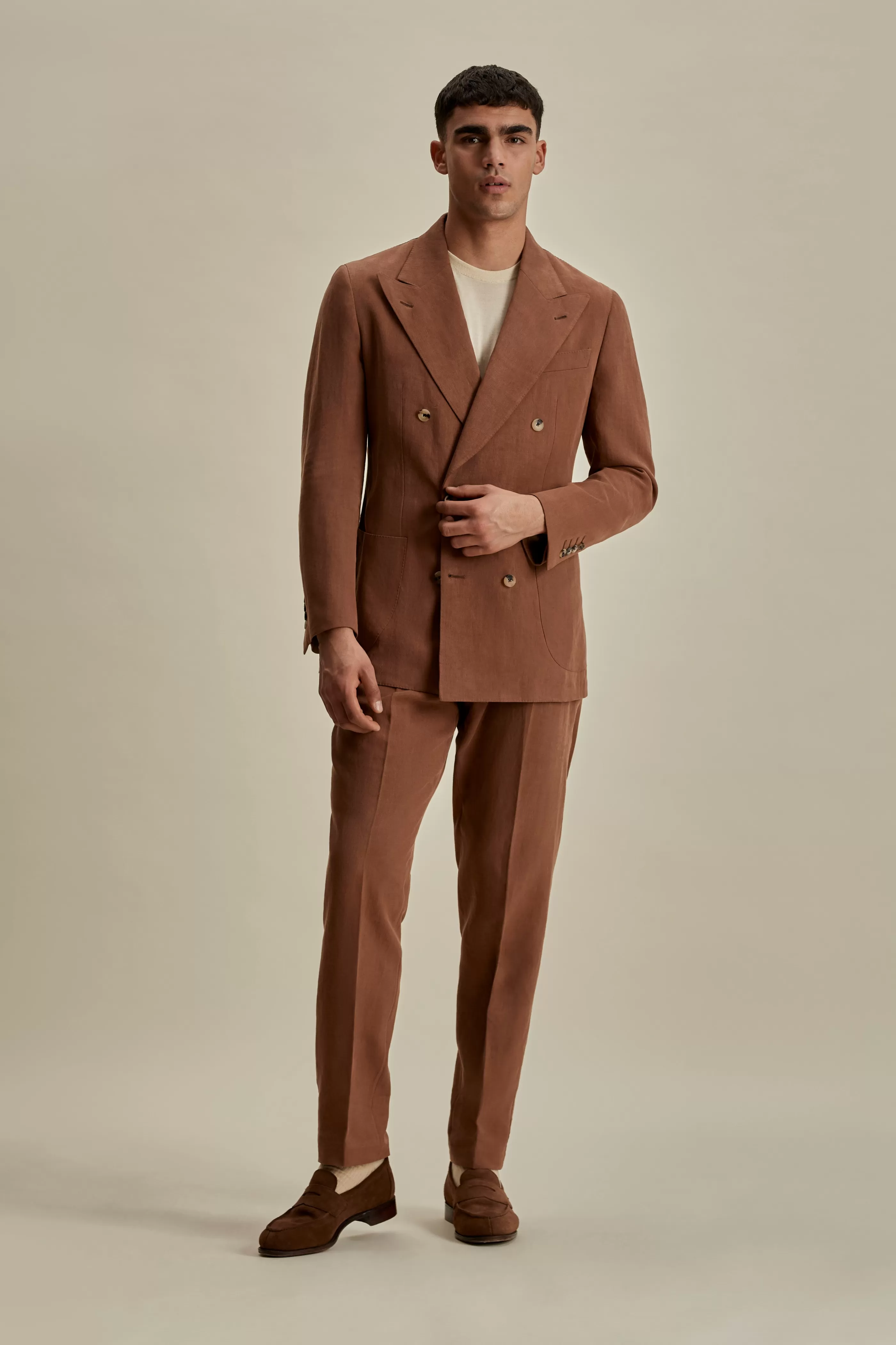 Thom Sweeney Linen Unstructured Double Breasted Peak Lapel Suit