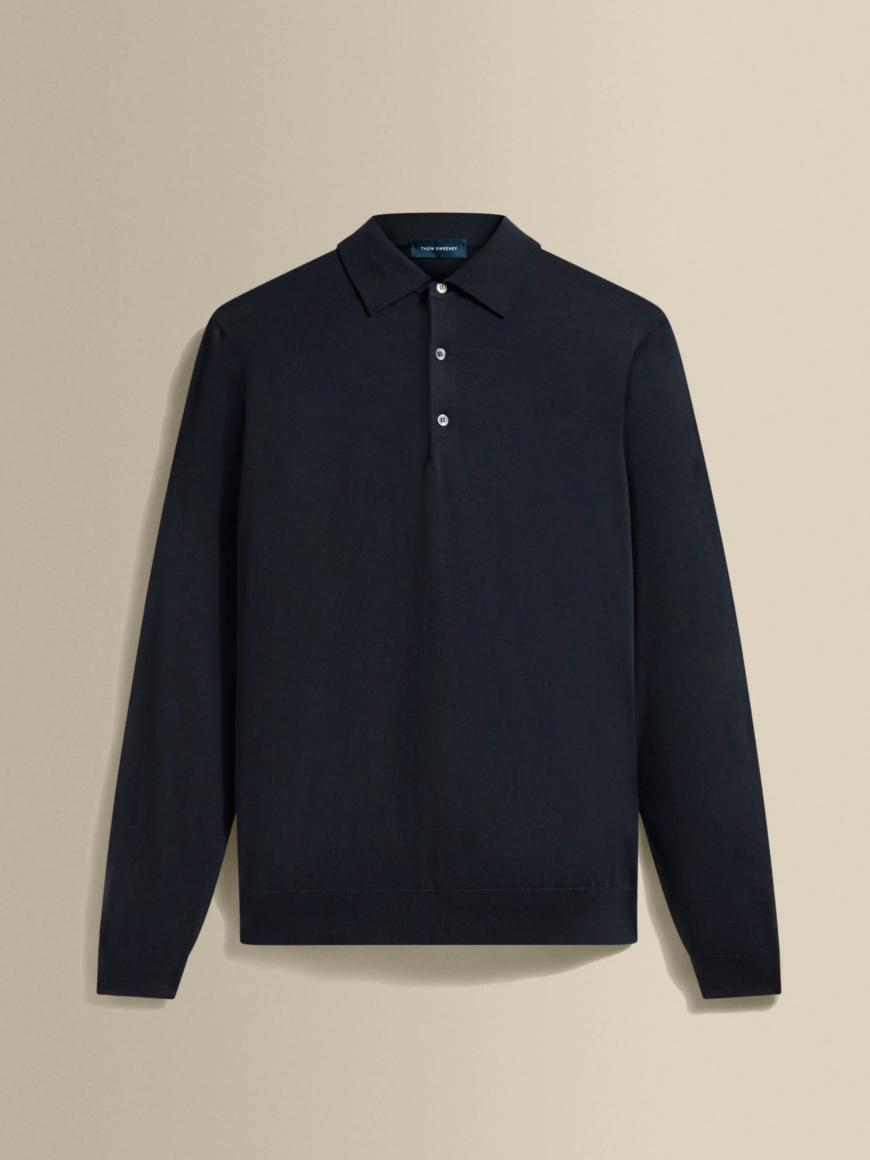 Thom Sweeney Merino Wool Fine Gauge Long Sleeve Polo Shirt