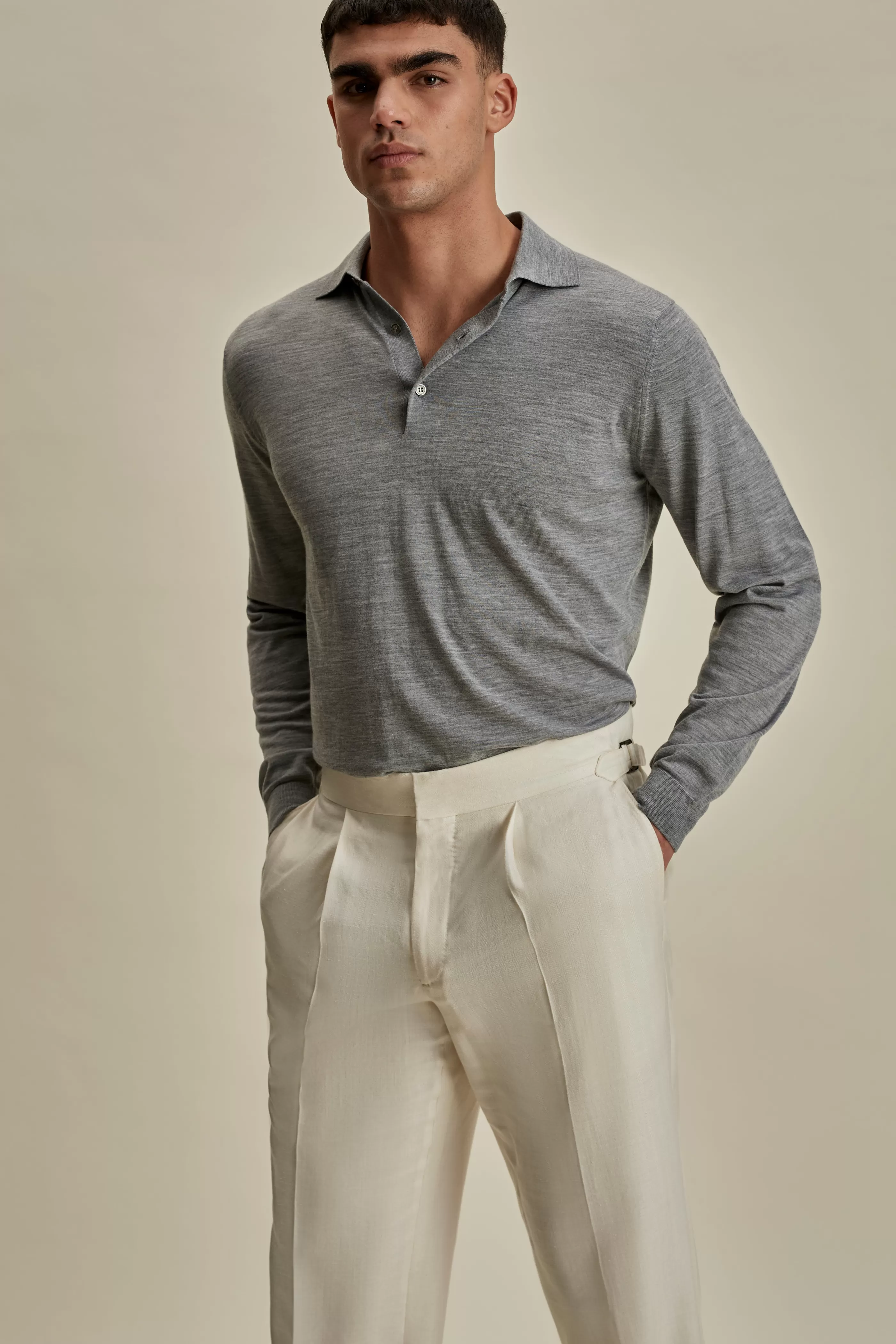 Thom Sweeney Merino Wool Fine Gauge Long Sleeve Polo Shirt