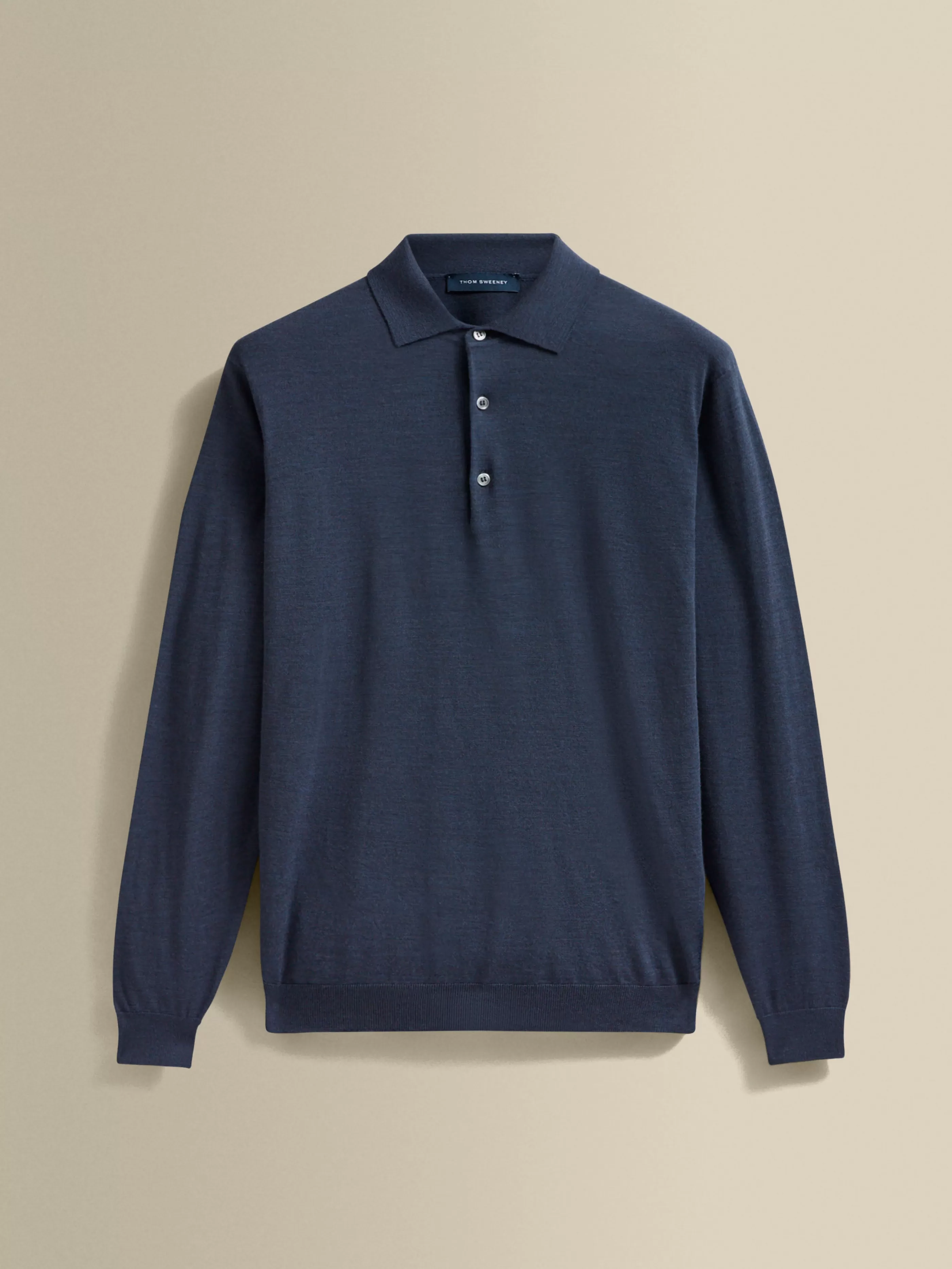 Thom Sweeney Merino Wool Fine Gauge Long Sleeve Polo Shirt