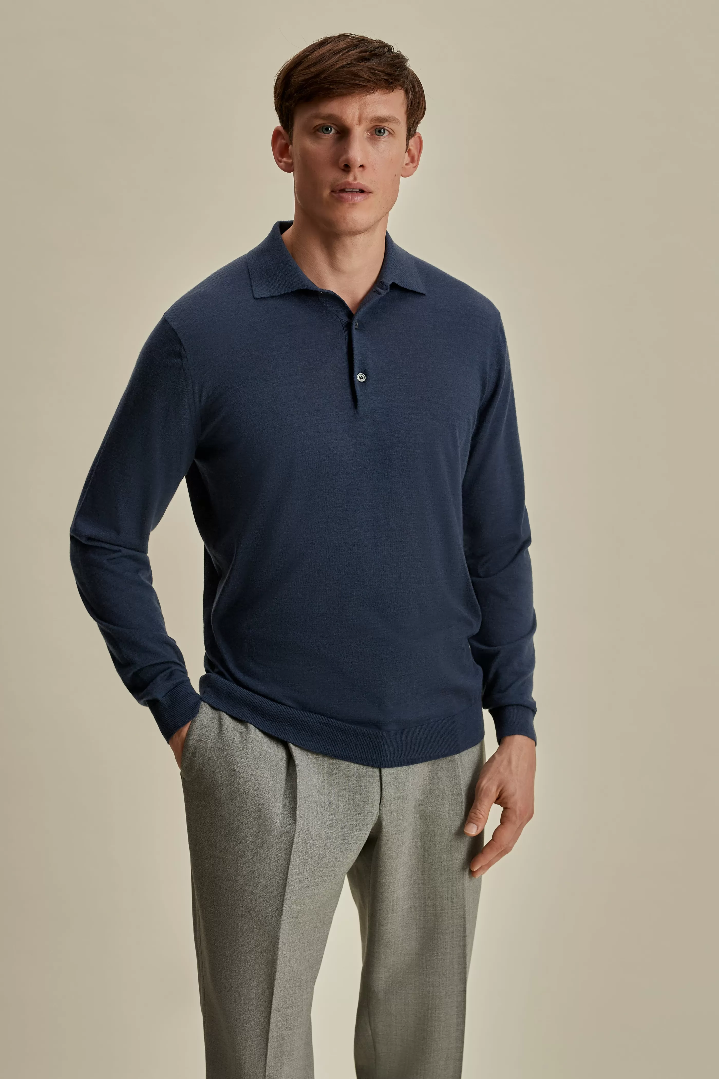 Thom Sweeney Merino Wool Fine Gauge Long Sleeve Polo Shirt