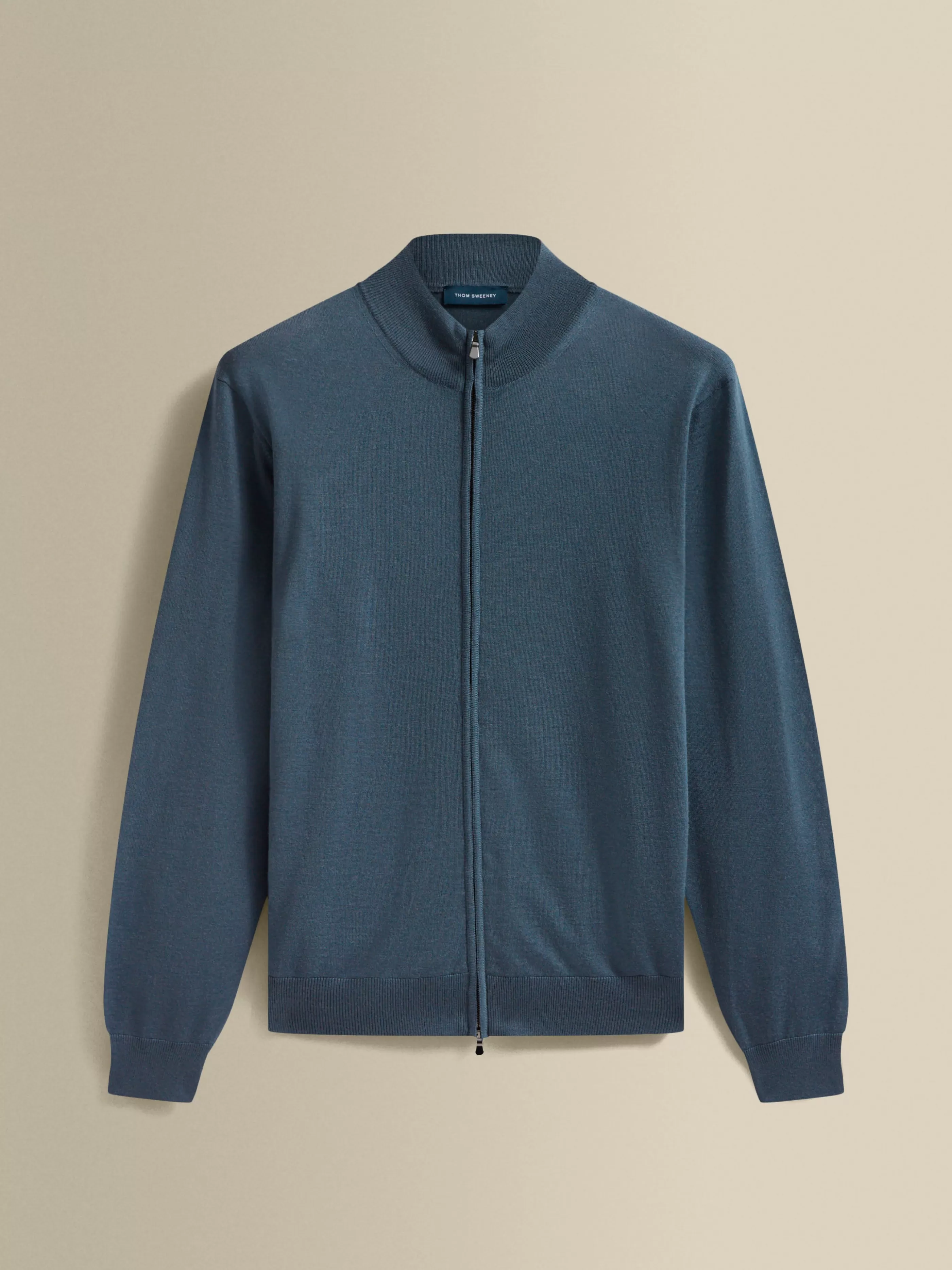 Thom Sweeney Merino Wool Zip-Through Mock Neck Knit